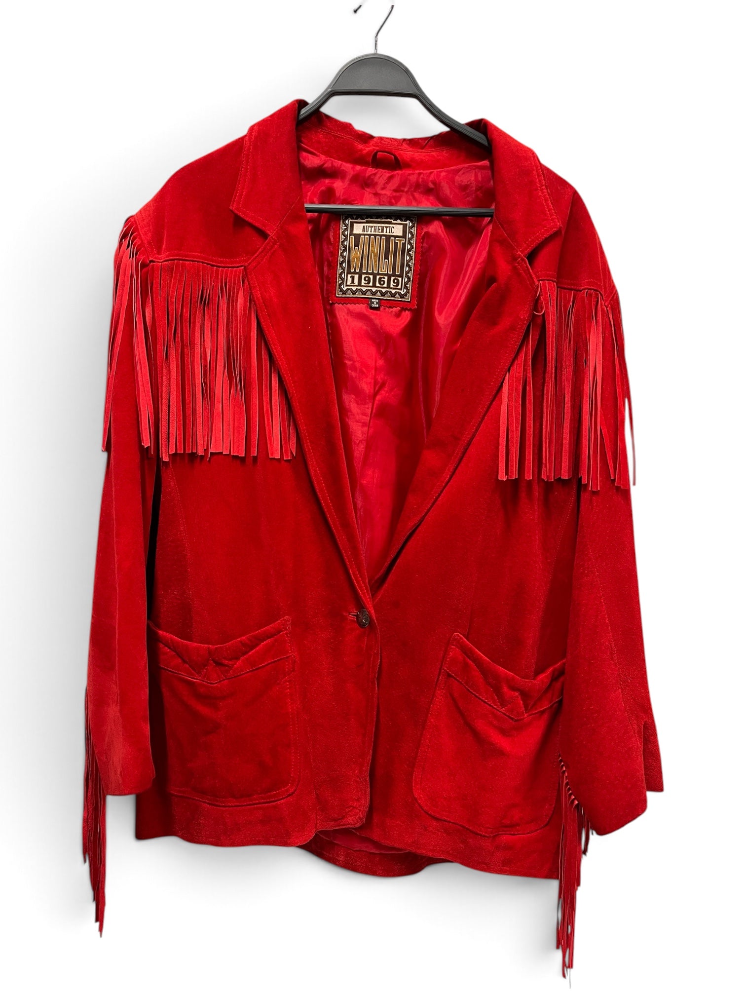 Vintage/Leather Jkt/L/Leather/RED/Single Breasted/WINLIT WESTERN FRINGE BLAZER view 1