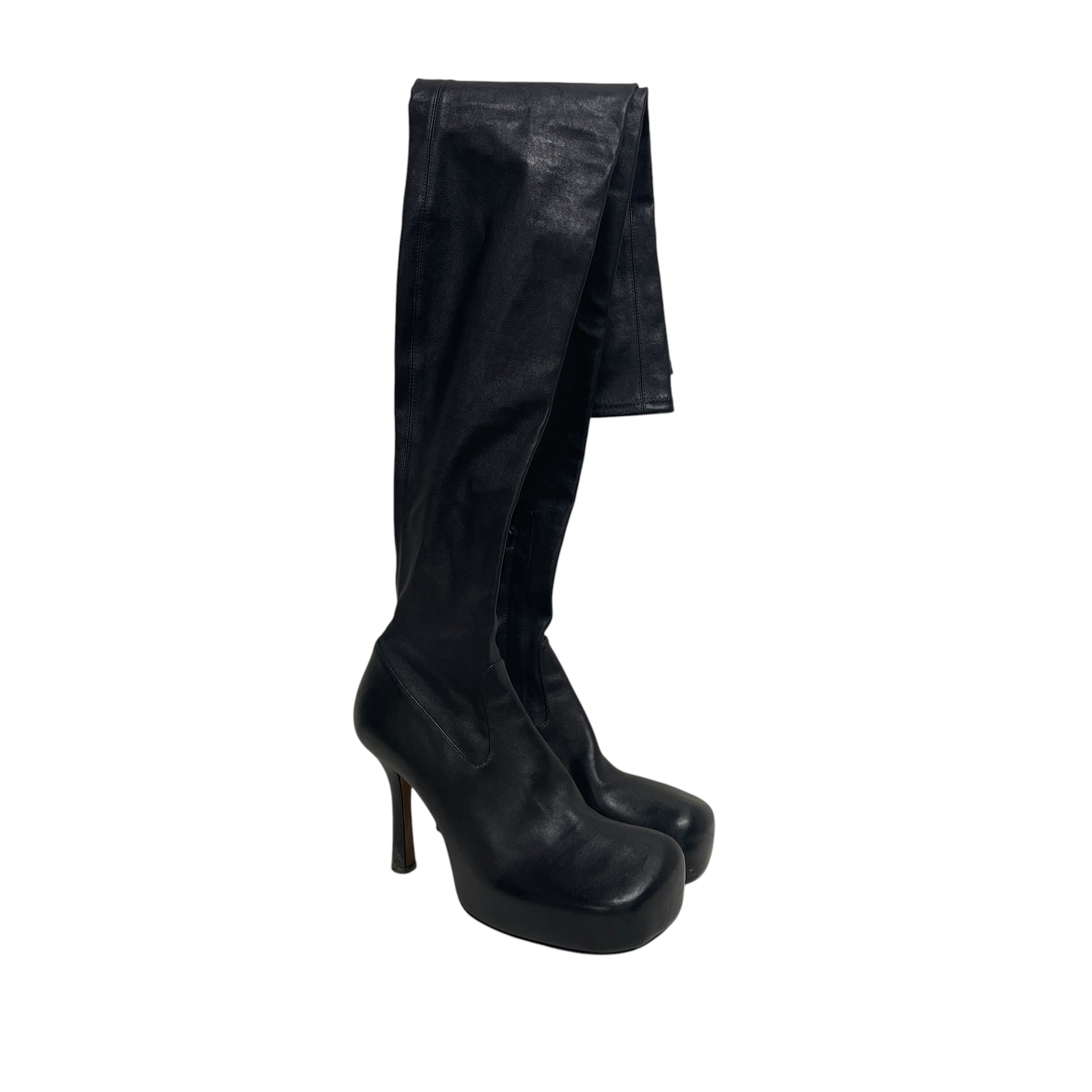 BOTTEGA VENETA/Long Boots/EU 38/Leather/BLK/Knee-high/ROUND TOE HEELS view 1