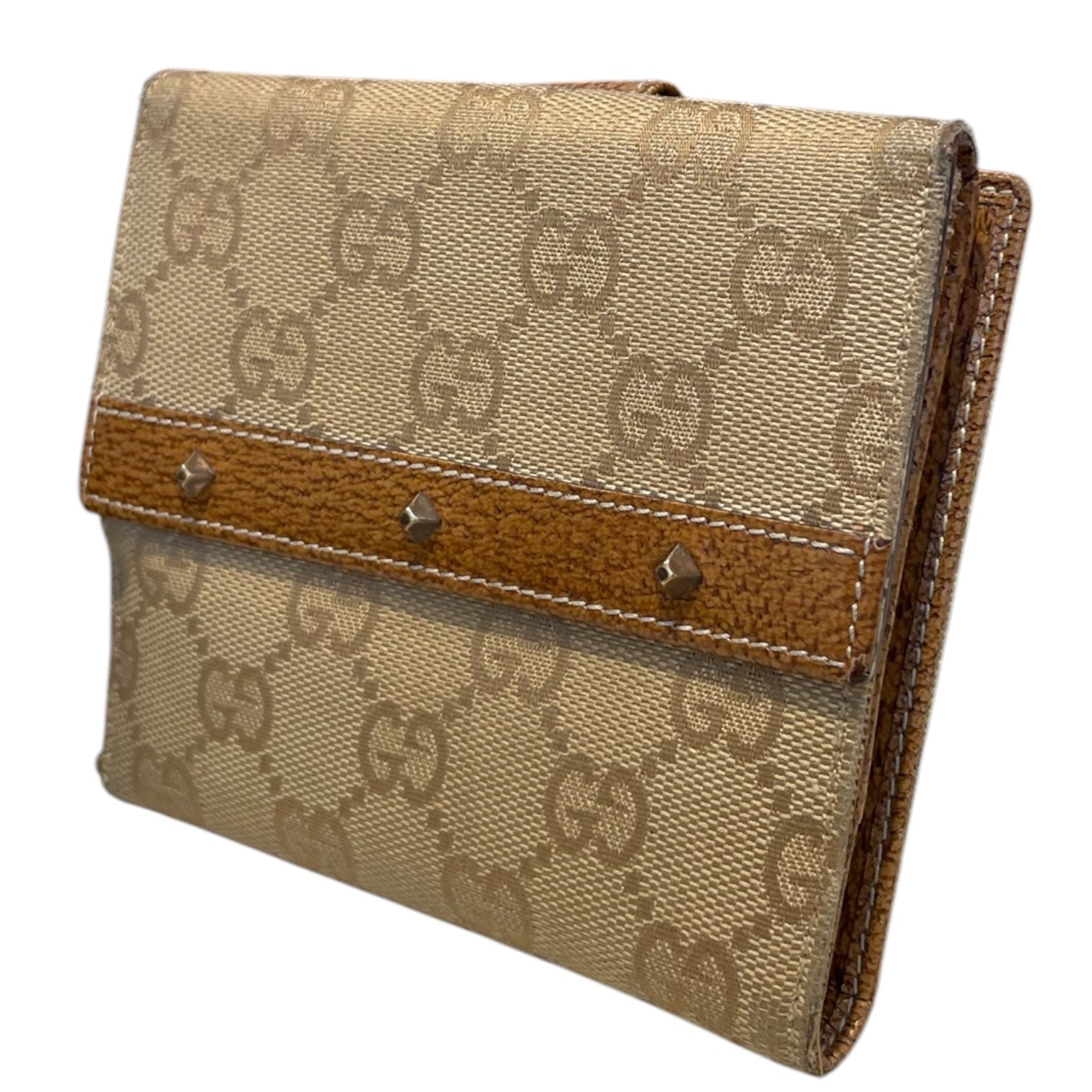 GUCCI/Wallet/Monogram/BEG/3 STUDS/BROWN INSIDE view 1