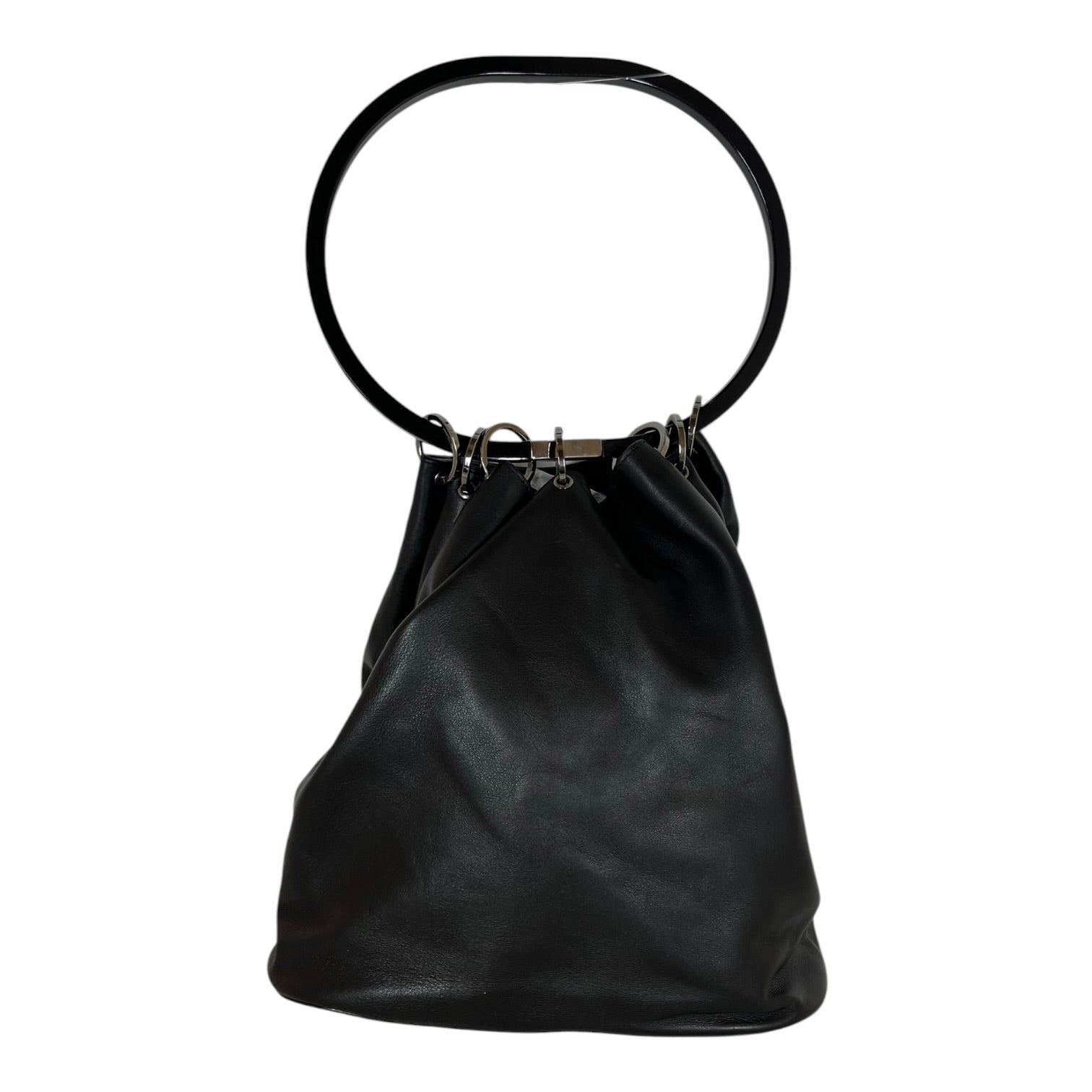 GUCCI/Hand Bag/Leather/BLK/1999 Ring Handle Bag view 2