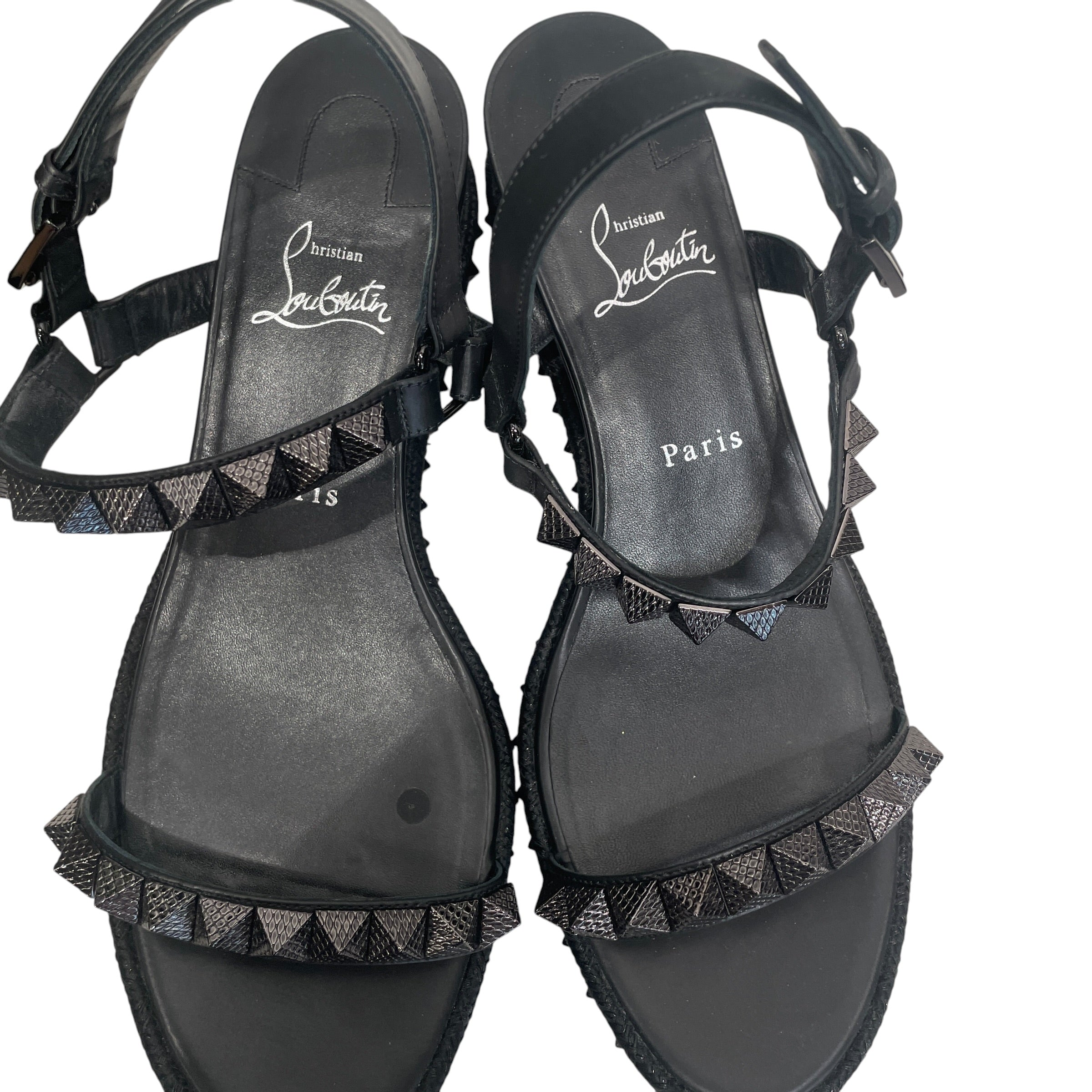 Christian Louboutin/Sandals/EU 40/Leather/BLK/Ankle Strap/STUDDED view 3