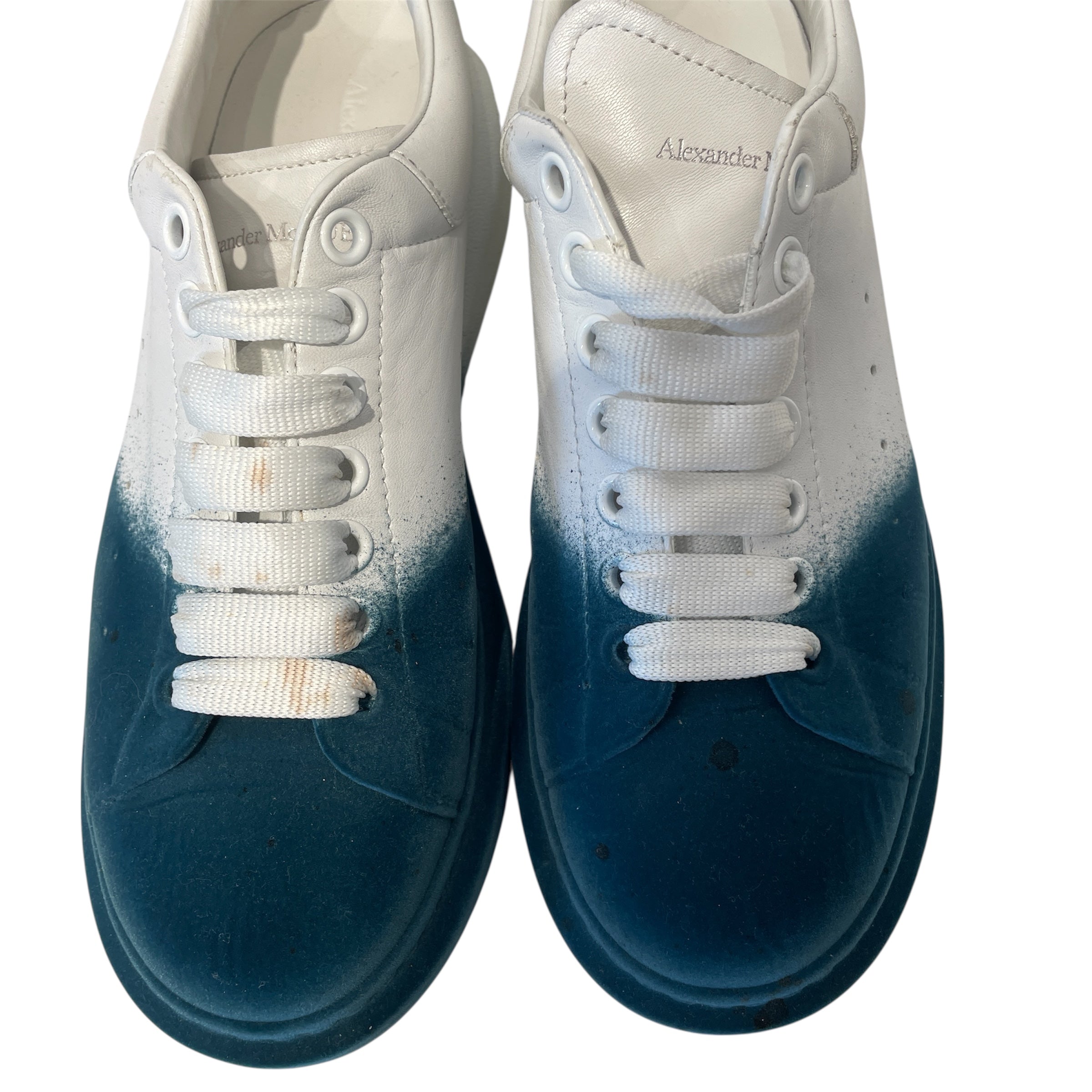 Alexander McQueen/Low-Sneakers/EU 41/Leather/WHT/blue velour dip view 4