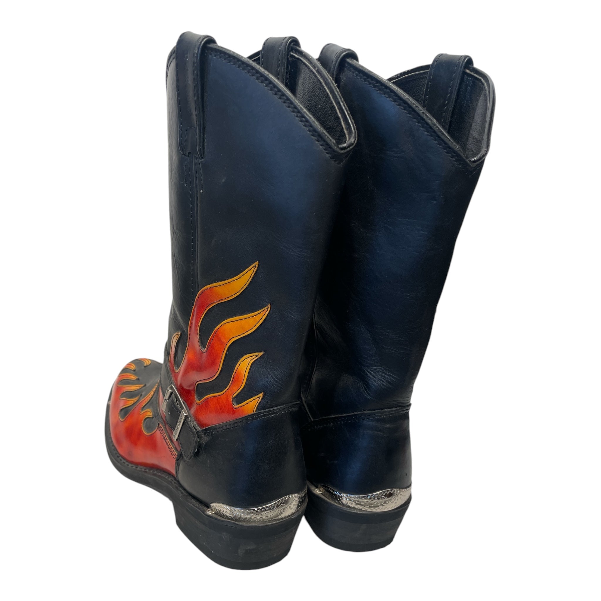 HARLEY DAVIDSON/Cowboy Boots/US 12/Graphic/Leather/BLK/buckle/orange flames/metal toe view 2