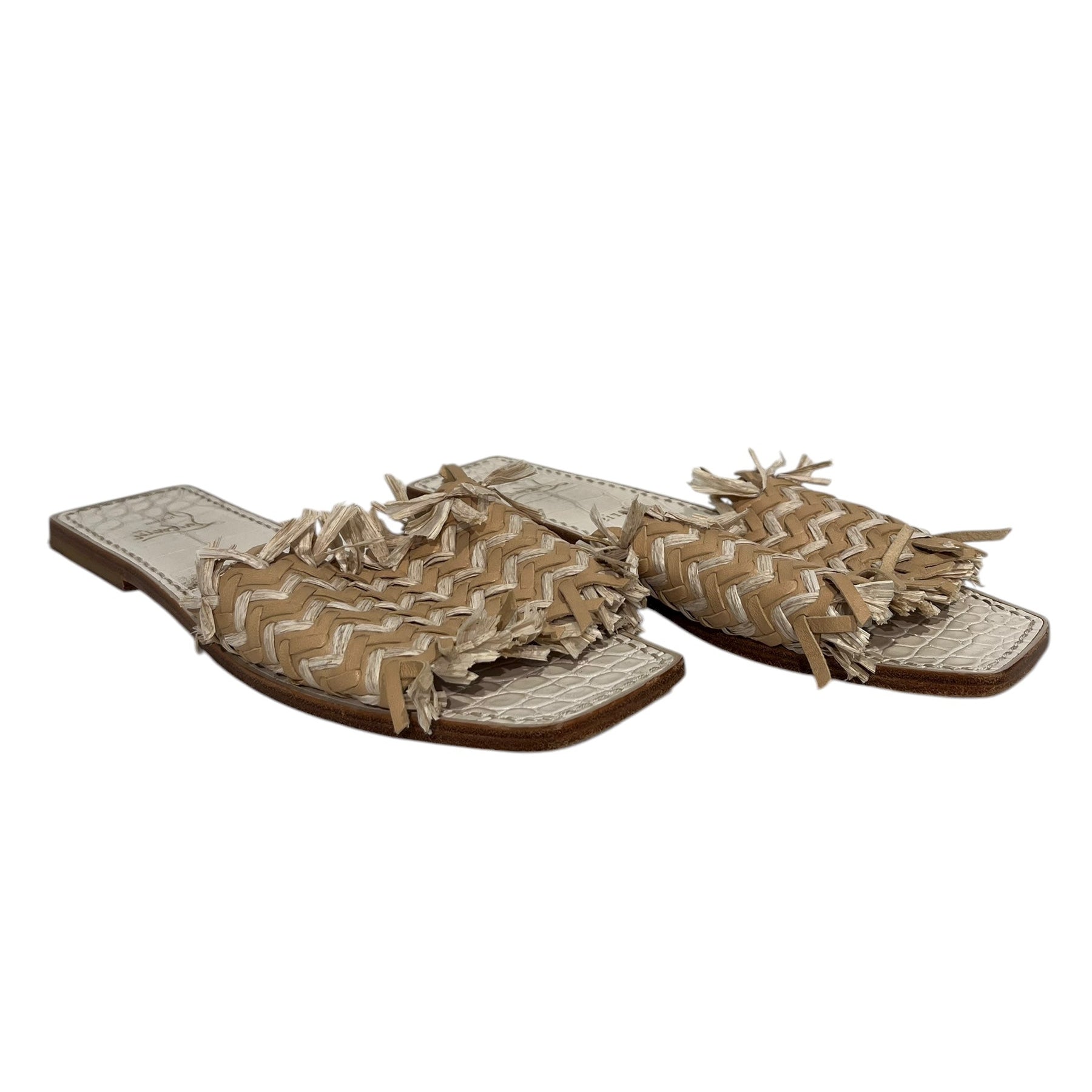 Christian Louboutin/Sandals/US 7.5/Faux Leather/CRM/Open-Toe/soudana raffia slip on sandals view 1