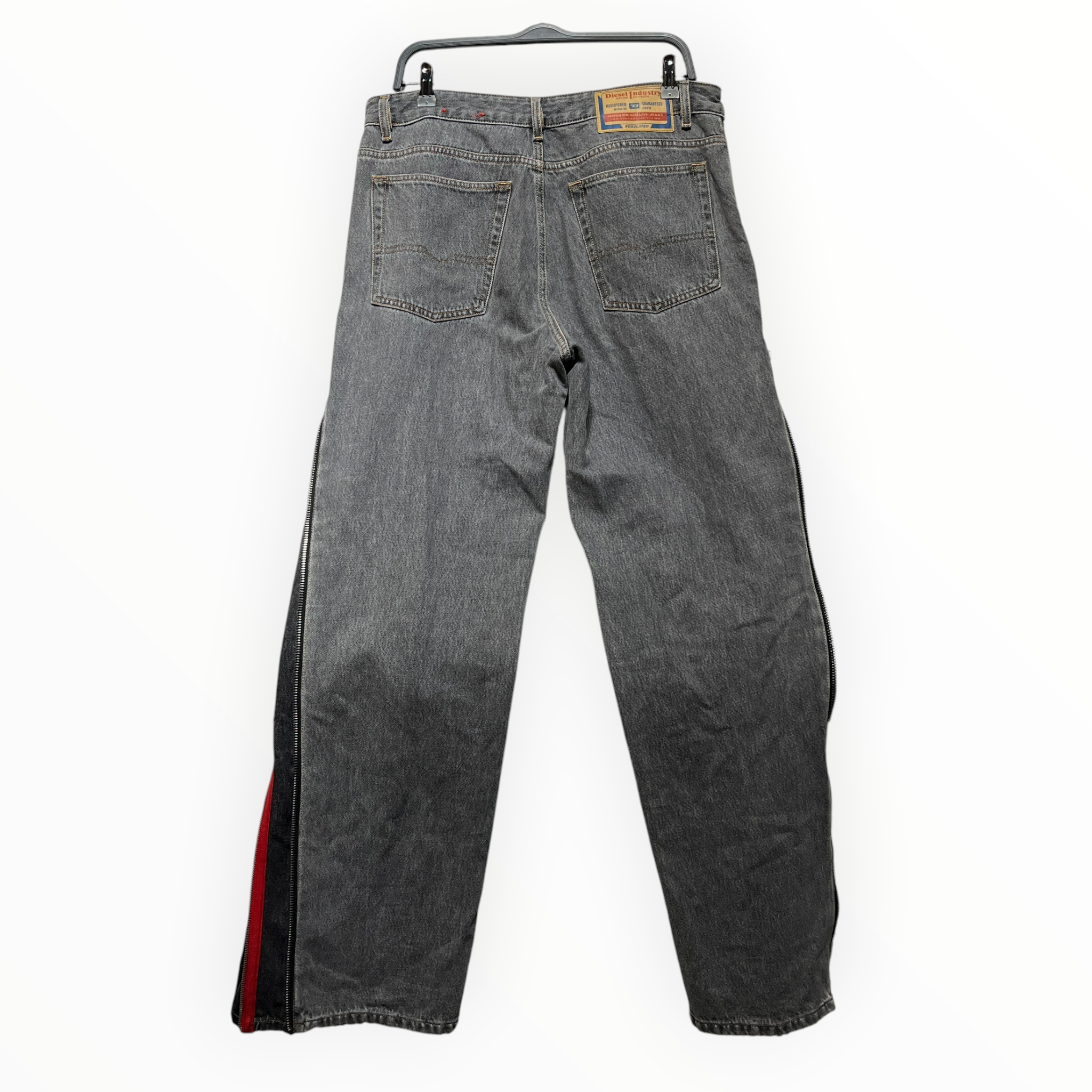 DIESEL/Straight Pants/34/Cotton/GRY/blk red zipper view 2