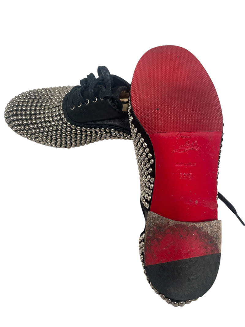 Christian Louboutin/Dress Shoes/US 8.5/All Over Print/Leather/BLK/FRED CLOUS STUDDED OXFORDS