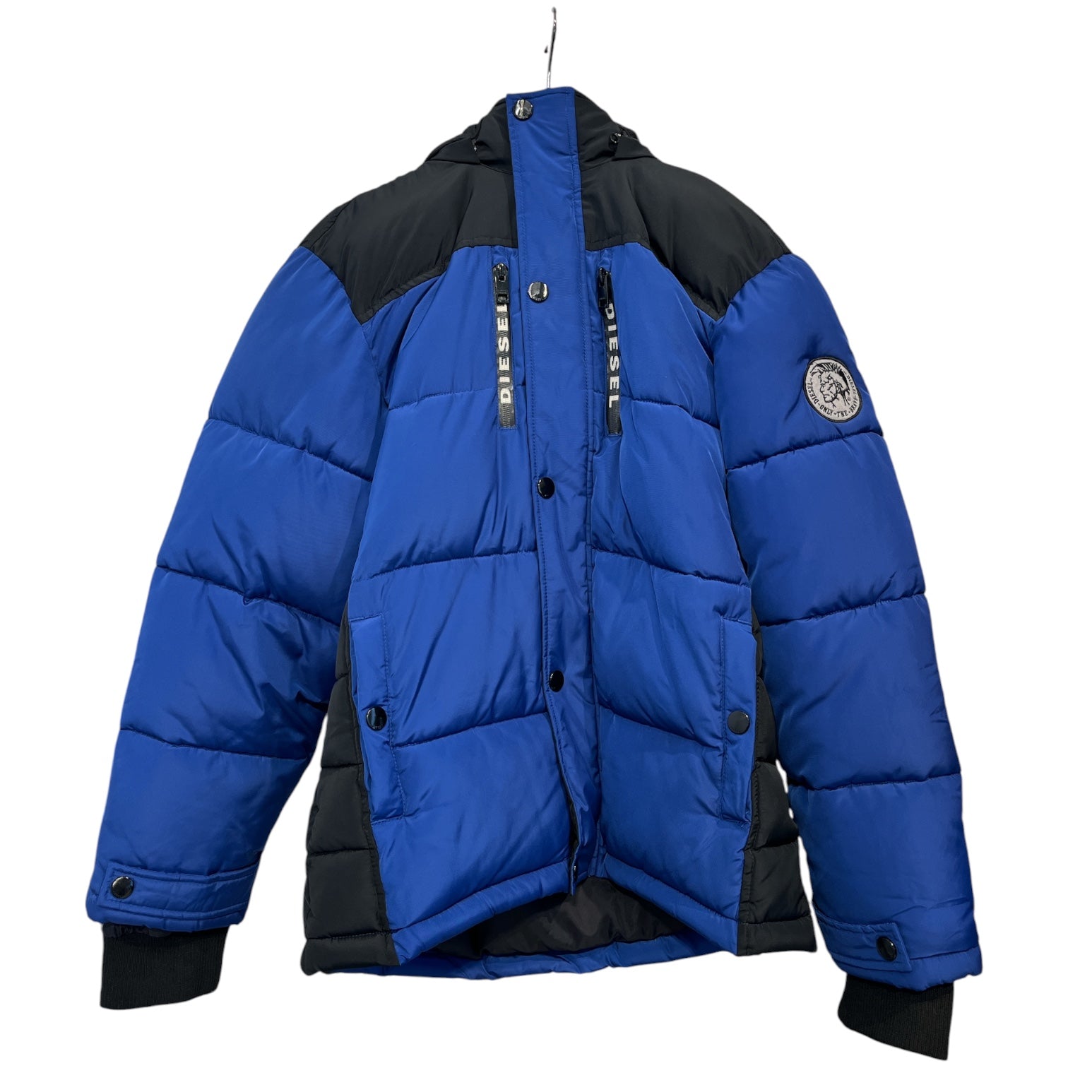 DIESEL/Puffer Jkt/14/Nylon/BLU/blue black star hood logo view 1