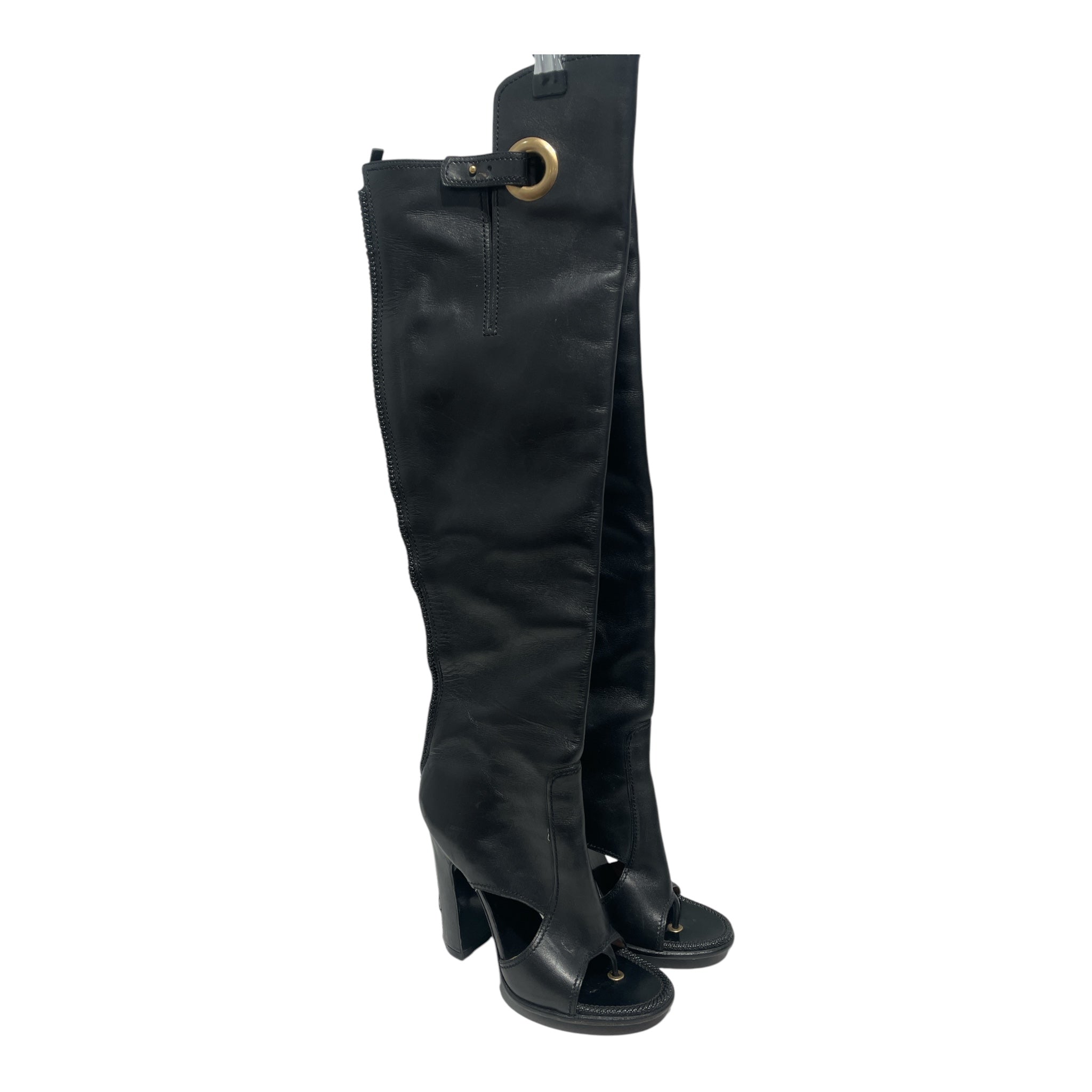 Salvatore Ferragamo/Long Boots/US 7.5/Leather/BLK/GLD HARDWARE view 1