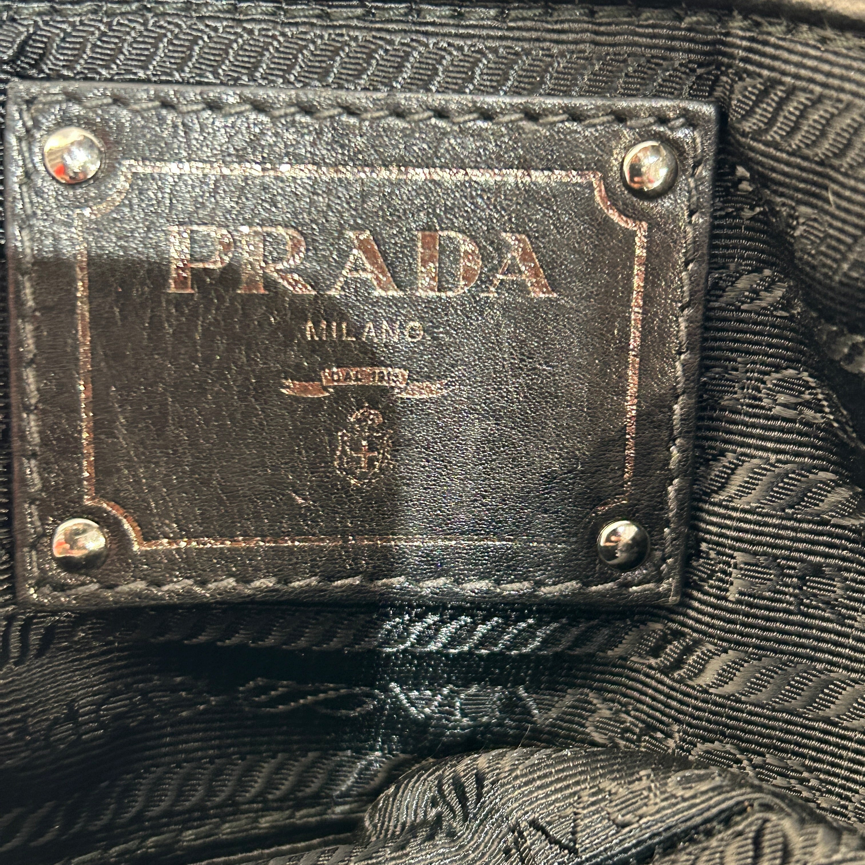 PRADA/Hand Bag/Leather/BLK/LEATHER HOBO BAG LG LOGO view 5