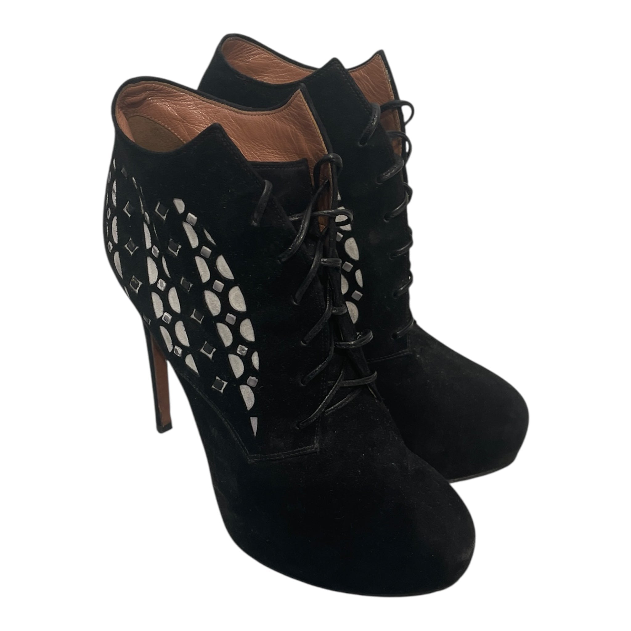 ALAIA/Heels/EU 37.5/Polka dot/Suede/GRY/DERBY HEELS view 1