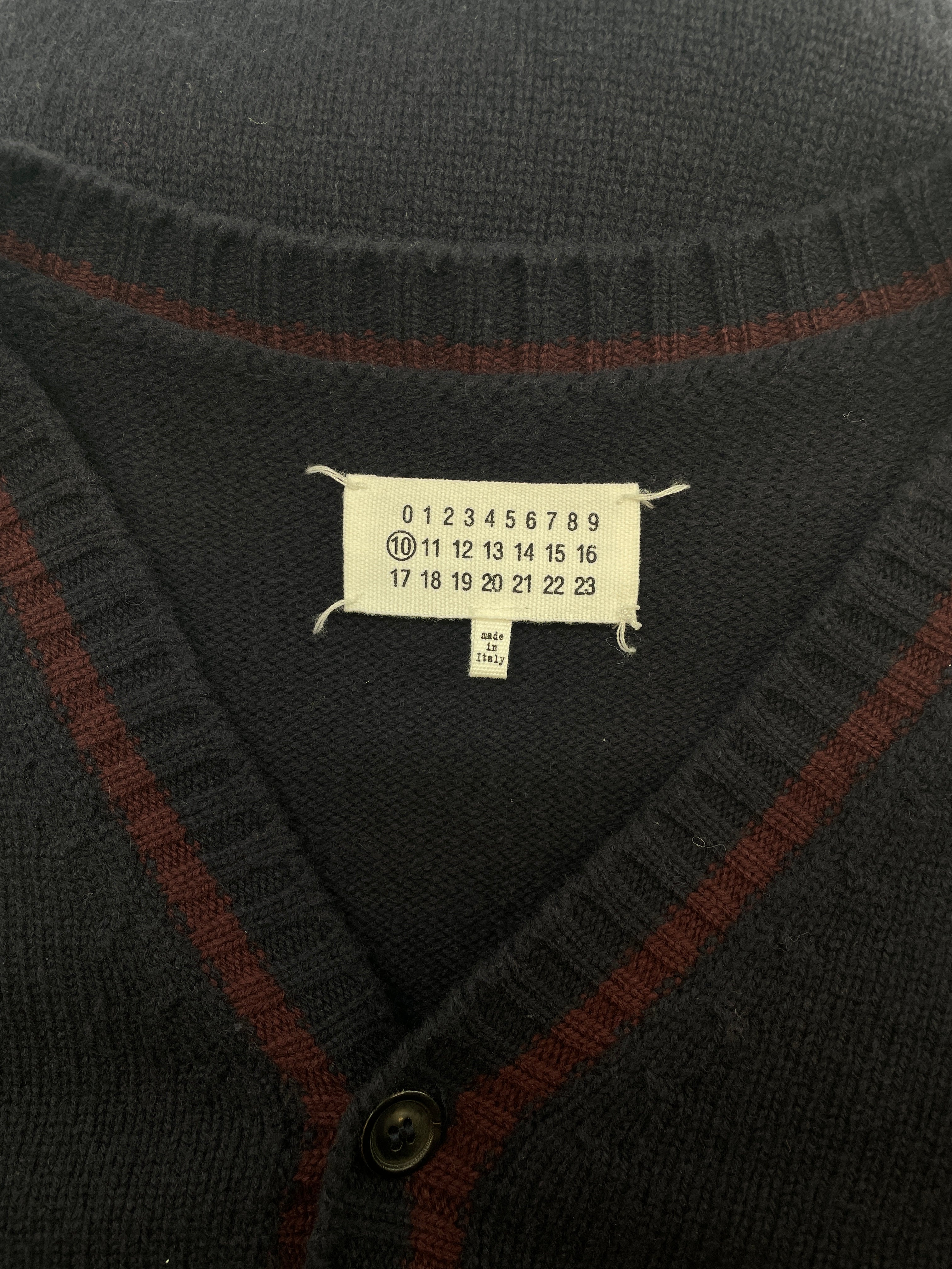 Maison Margiela/Cardigan/M/Wool/NVY/V NECKLINE/RED STRIPES view 3