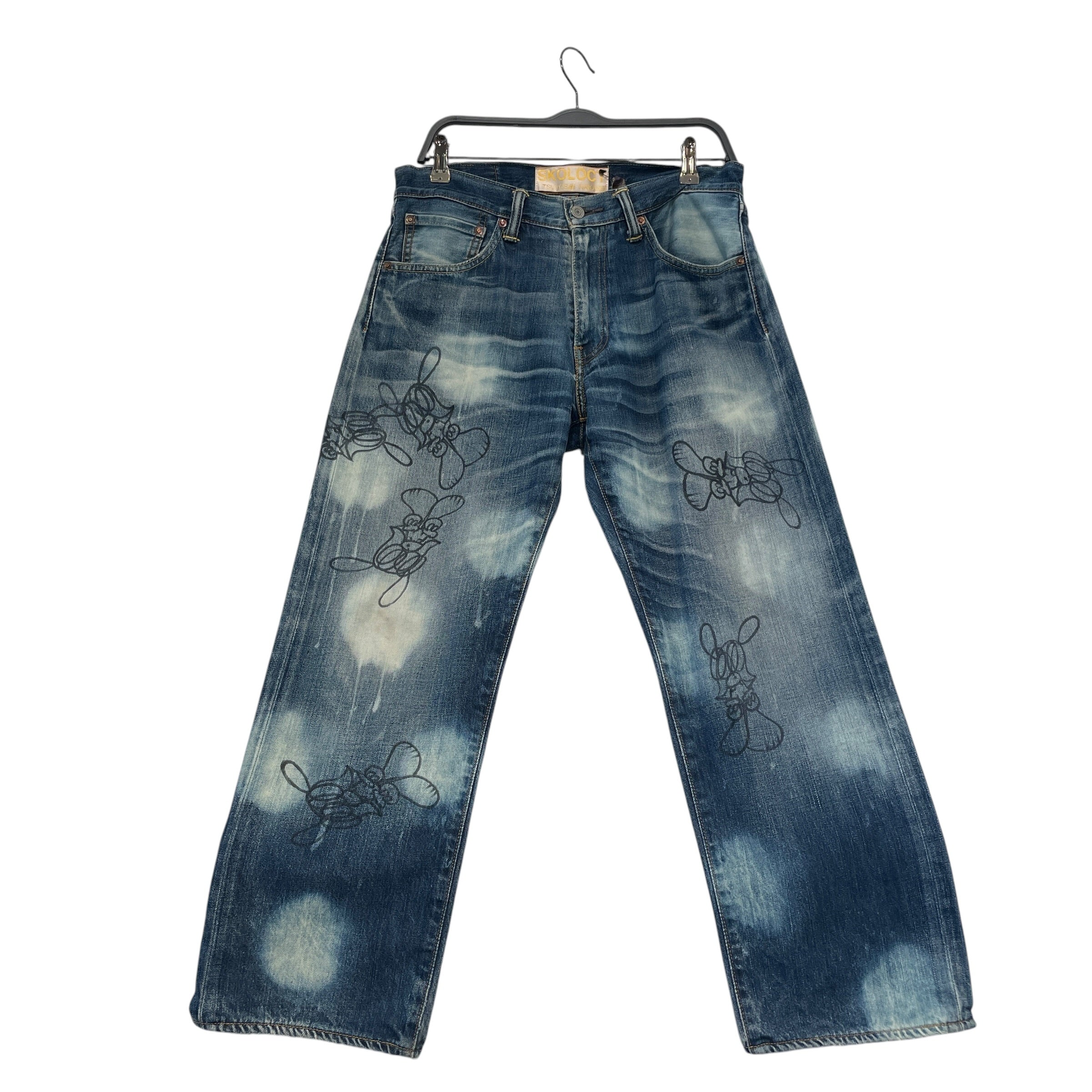 SKOLOCT/Straight Pants/32/Denim/BLU/All Over Print/Hand Drawn Denim view 1