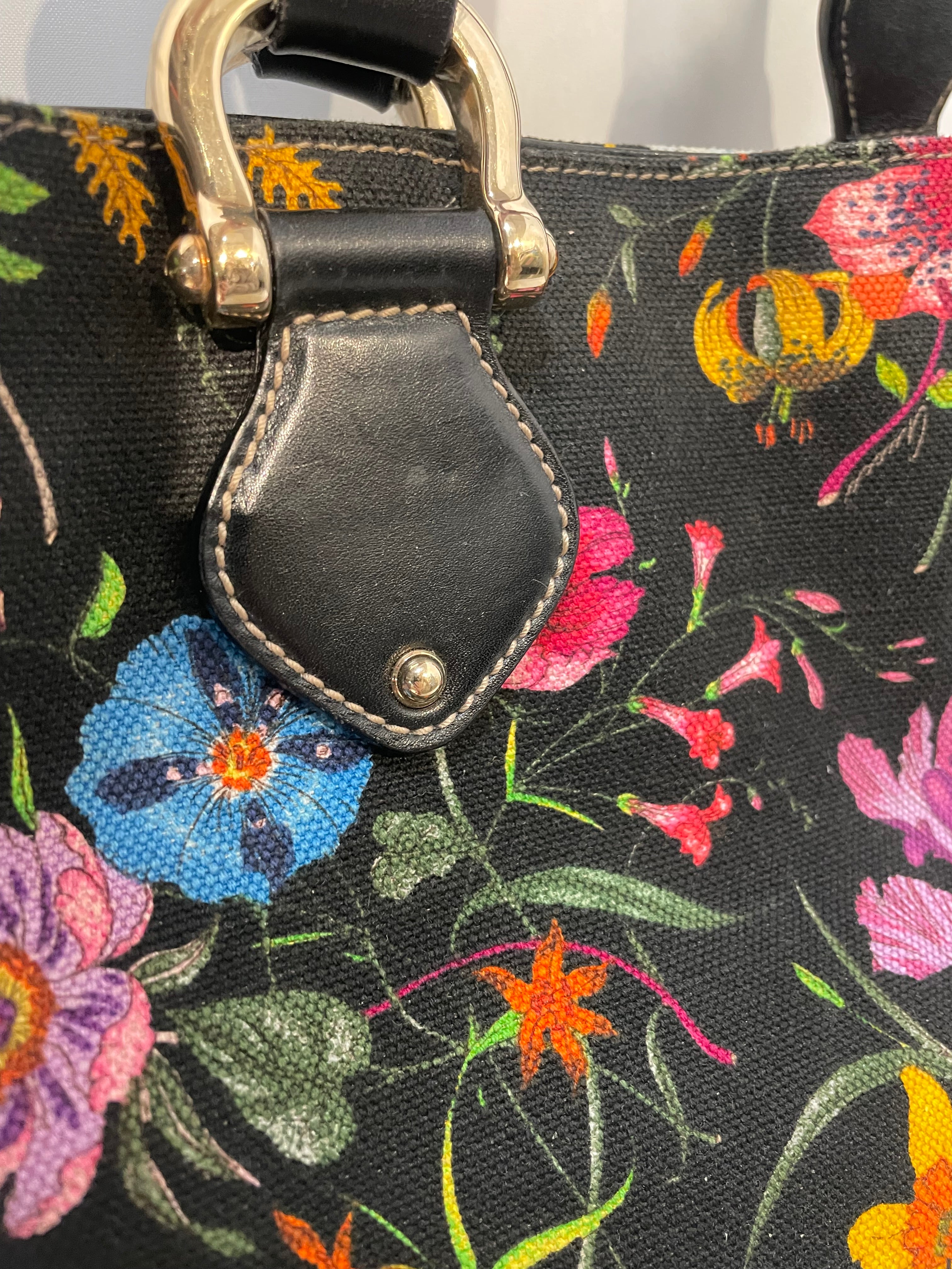 GUCCI/Tote Bag/Floral Pattern/BLK/Gucci Floral Canvas Tote view 6