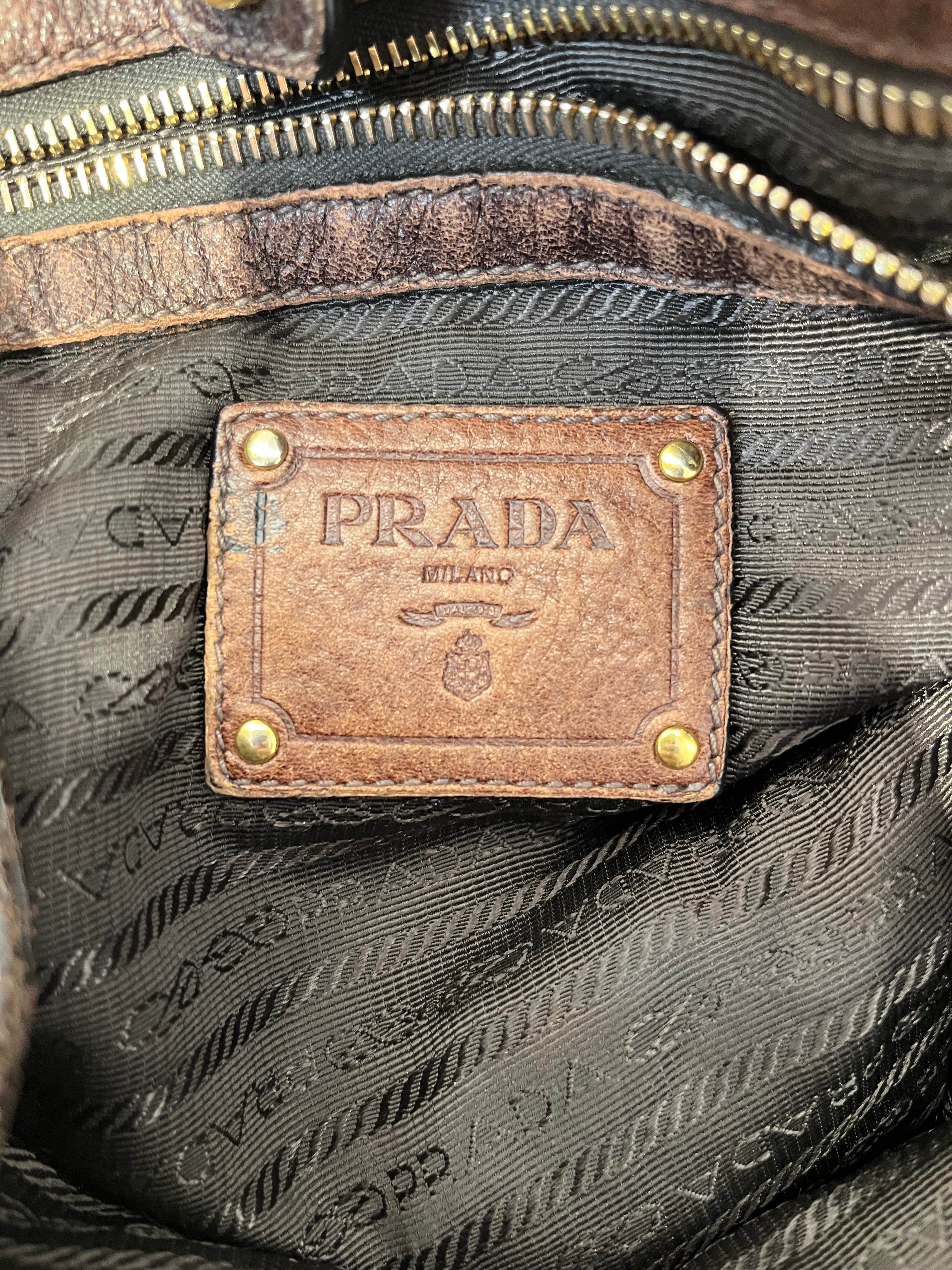 PRADA/Hand Bag/Leather/BRW/Cervo Antik Hobo view 7