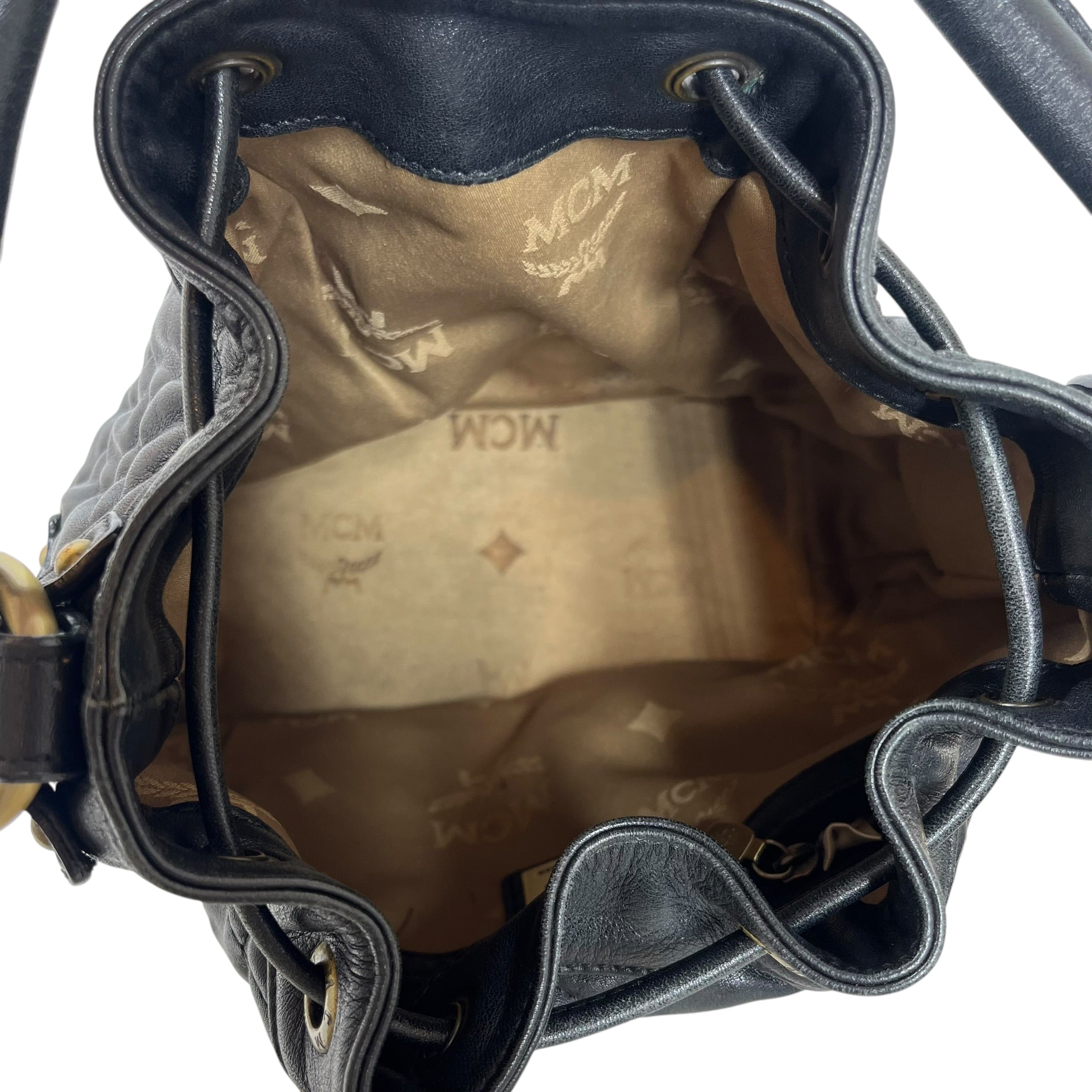 MCM/Bag/Leather/BLK/quilted bucket bag view 4