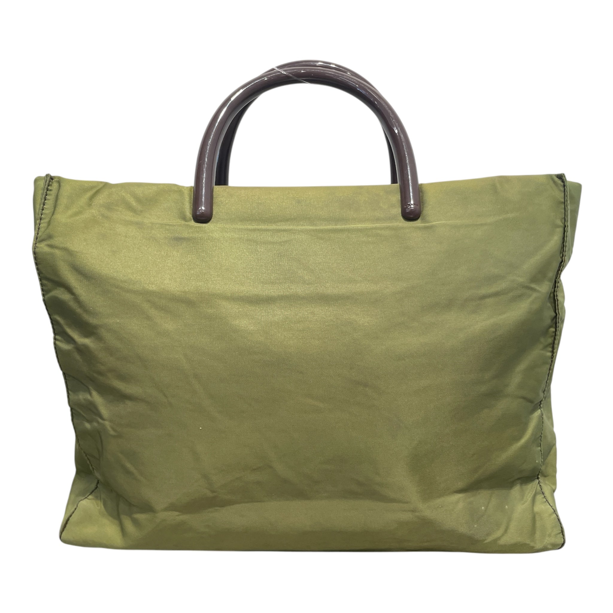 PRADA/Hand Bag/Nylon/GRN/tessuto brown handle view 1