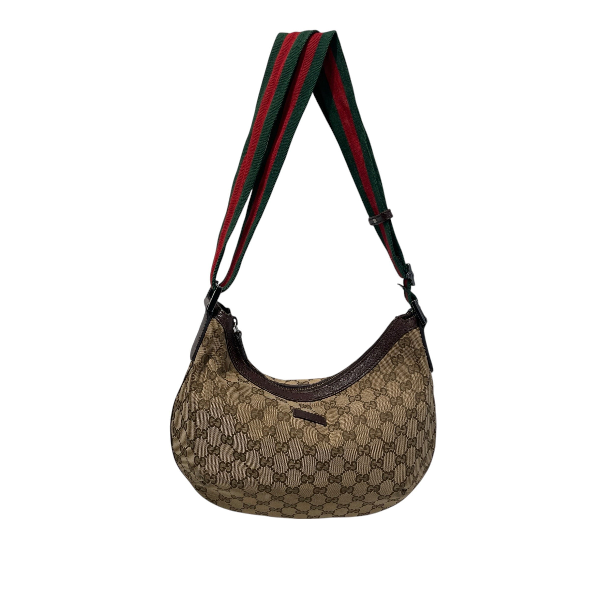GUCCI/Cross Body Bag/Monogram/Cotton/BRW/GG Canvas Web Half Moon Hobo view 1