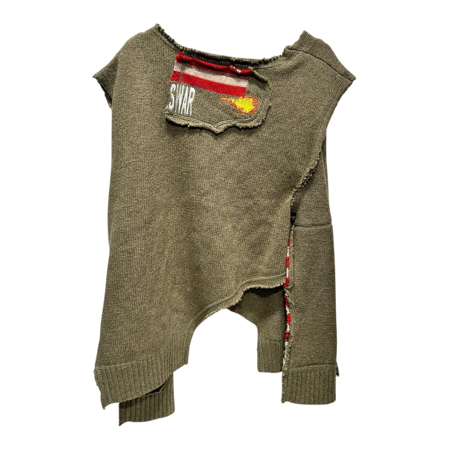 WHO DECIDES WAR/Sweater/S/Graphic/Wool/KHK/DISTRESSED AMERICAN FLAG FLAME view 2