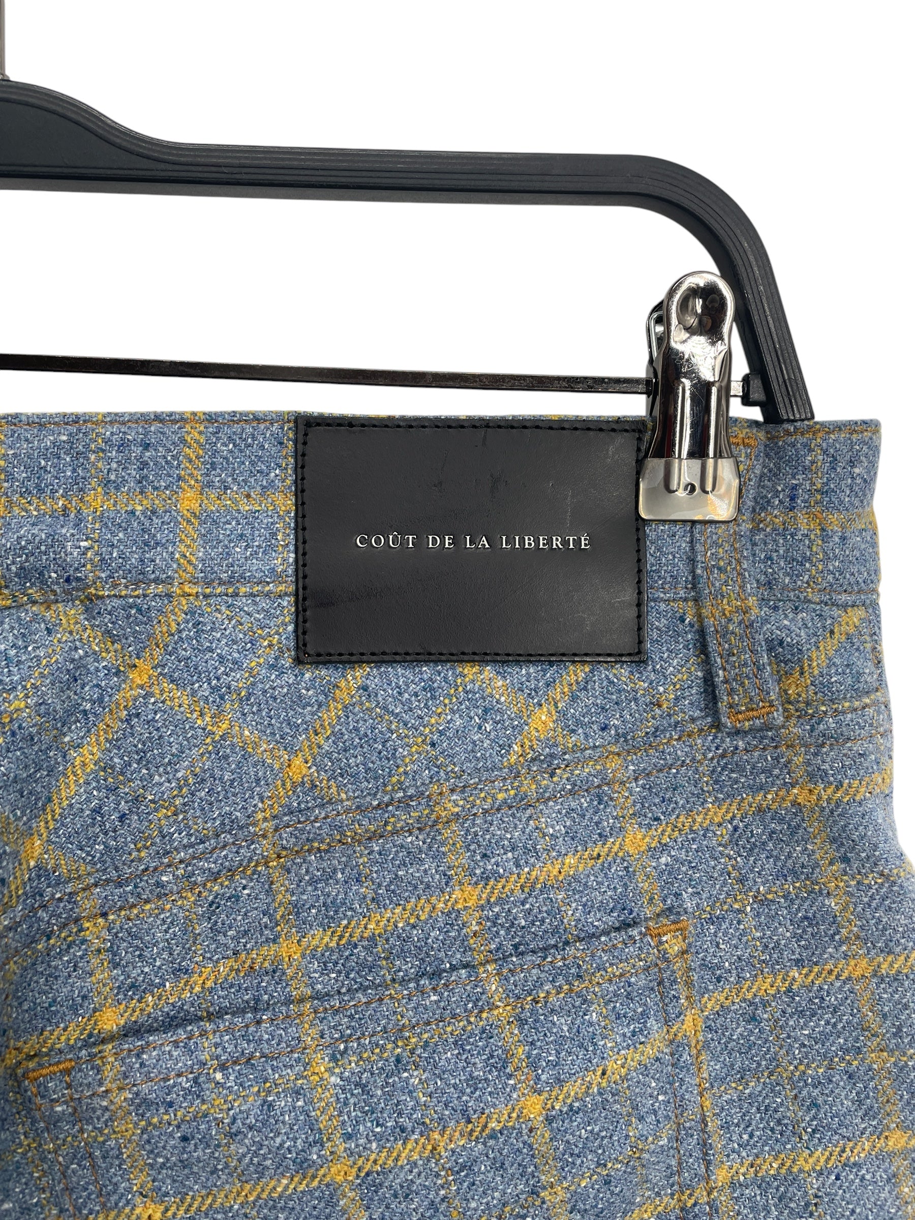 COUT DE LA LIBERTE/Bootcut Pants/30/Wool/BLU/Button Fly/Plaid/yellow plaid jimmy flare view 4
