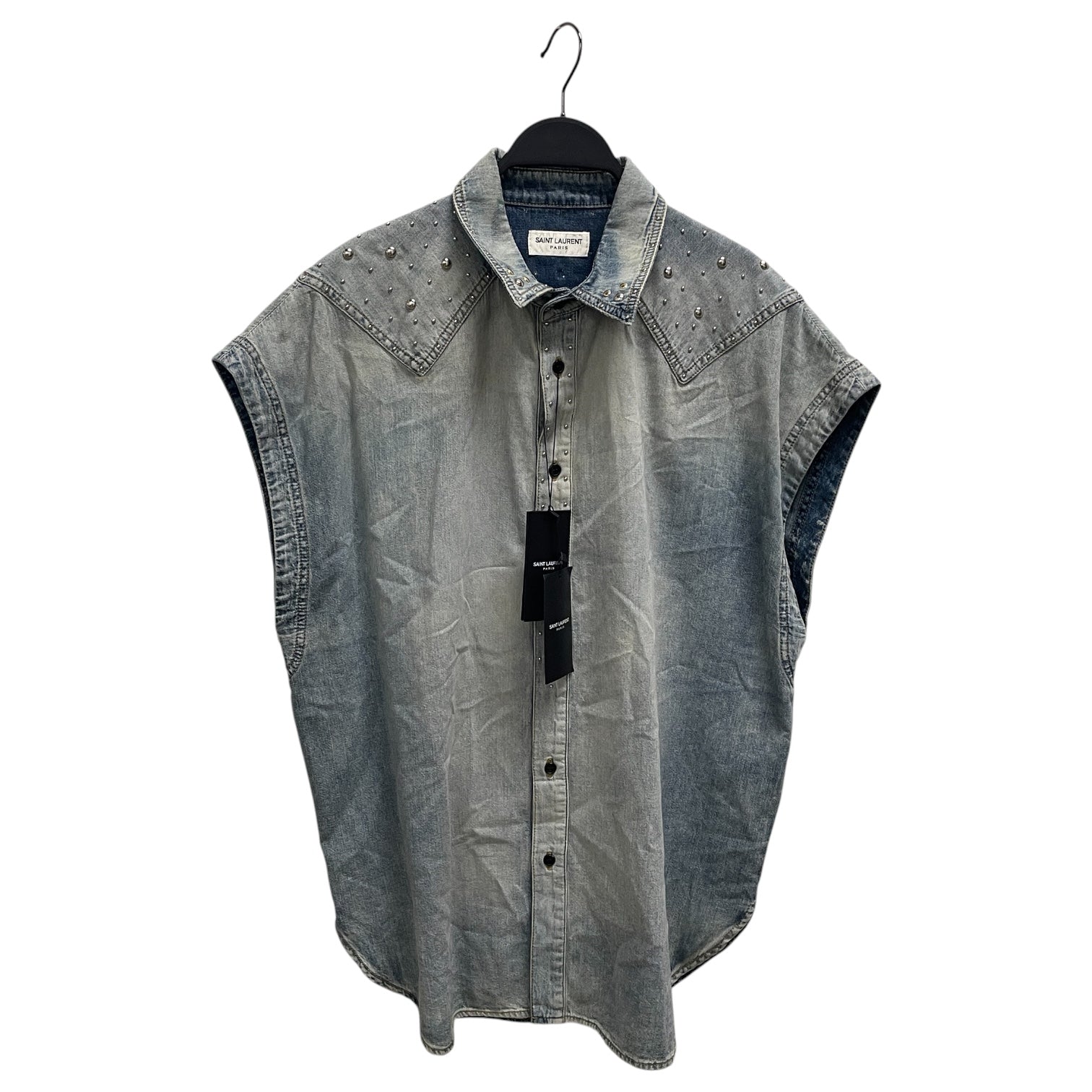 SAINT LAURENT/SS Shirt/XL/Cotton/BLU/studed collar/shoulders view 1