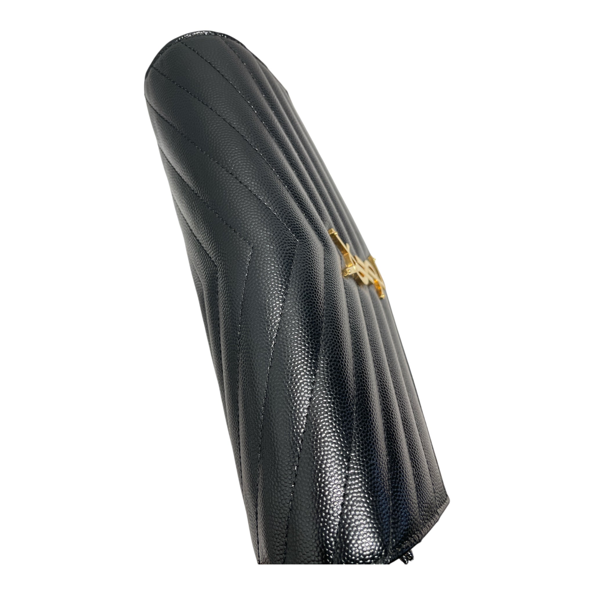 SAINT LAURENT/Pouch/Leather/BLK/Quilted Cassandre Wristlet view 3