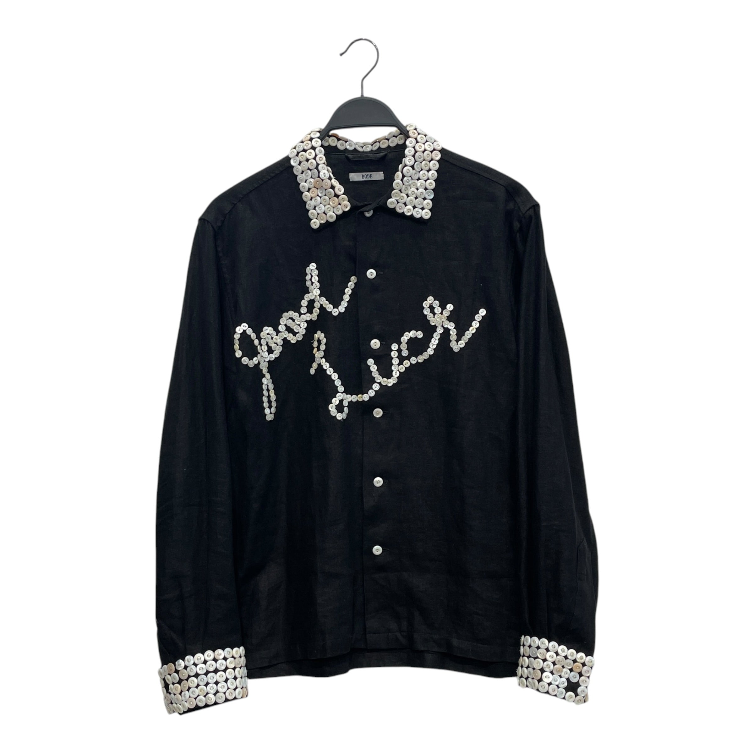 BODE/LS Shirt/L/XL/Linen/BLK/Graphic/ALL OVER BUTTONS "GOOD LUCK" view 1