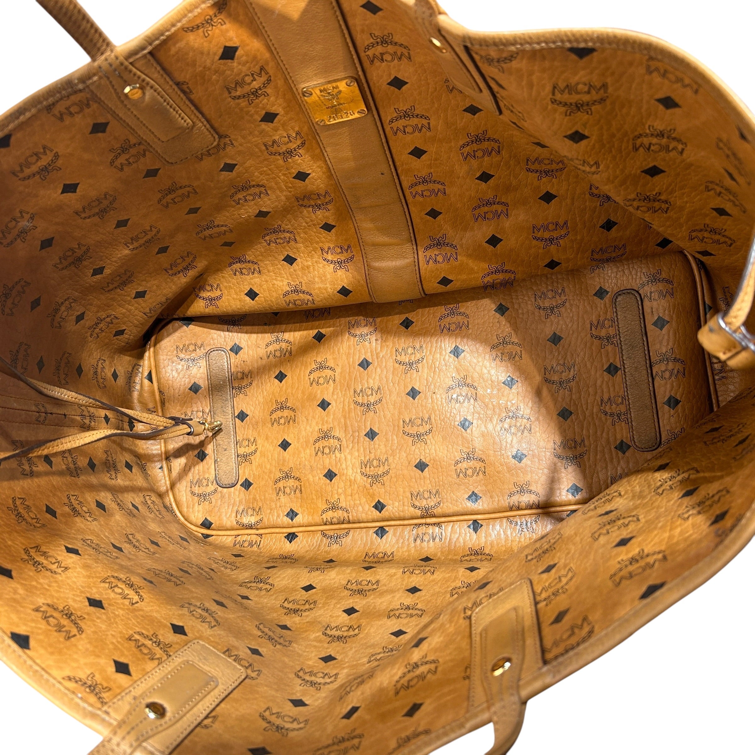 MCM/Tote Bag/Leather/CML/blue text reversible tote view 4