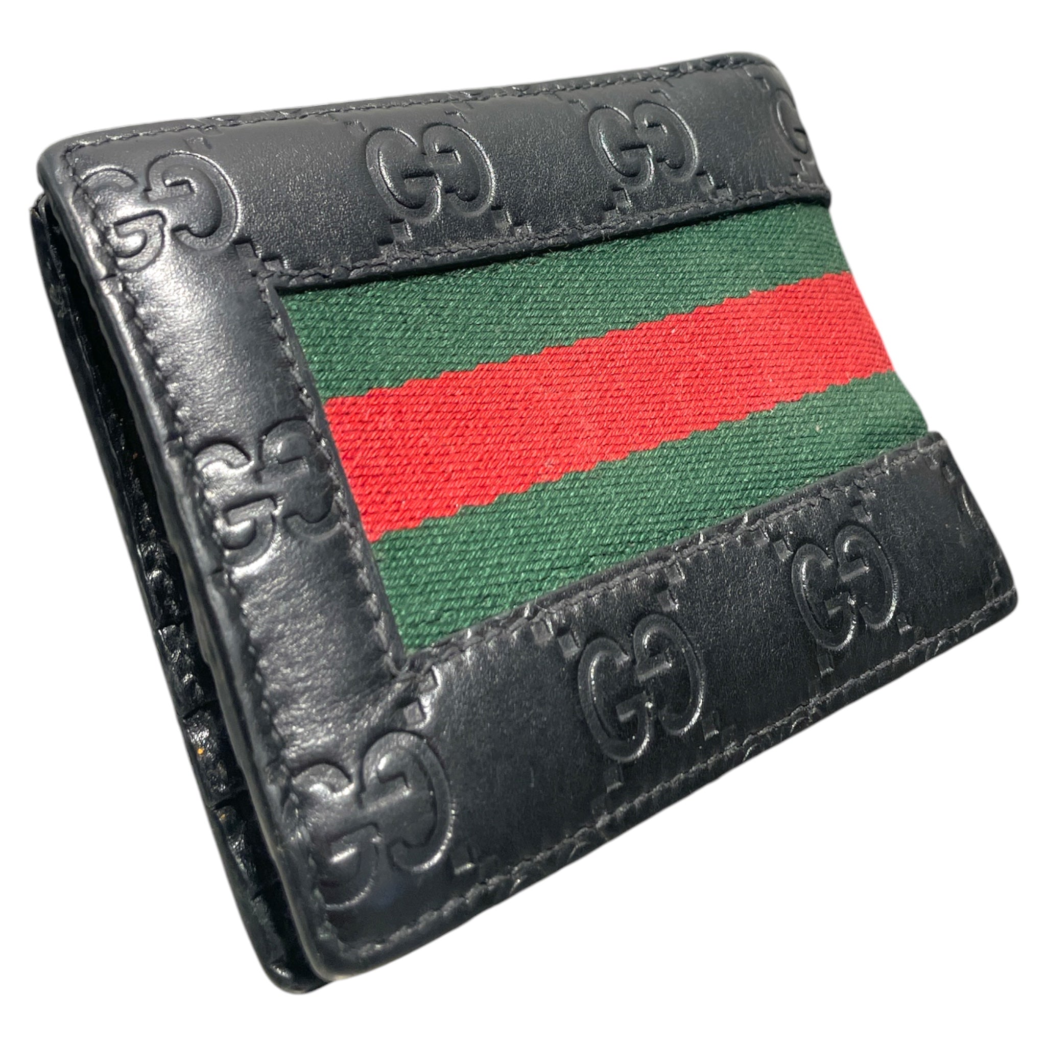 GUCCI/Bifold Wallet/Monogram/BLK/Monogram Green Red Stripe view 1