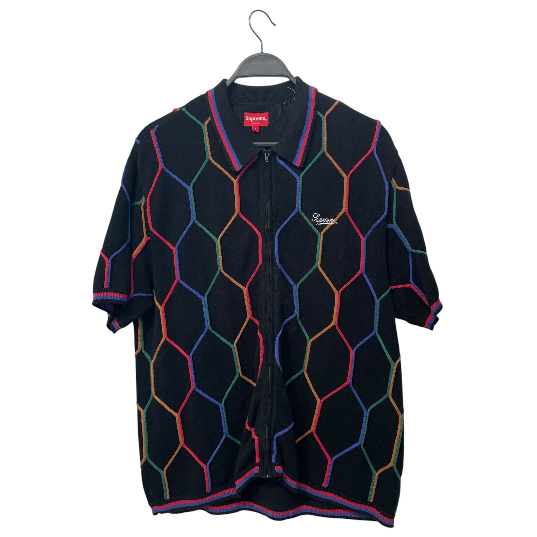 Supreme/Polo Shirt/L/Cotton/BLK/Stripe/ss21 hex zip up polo view 1
