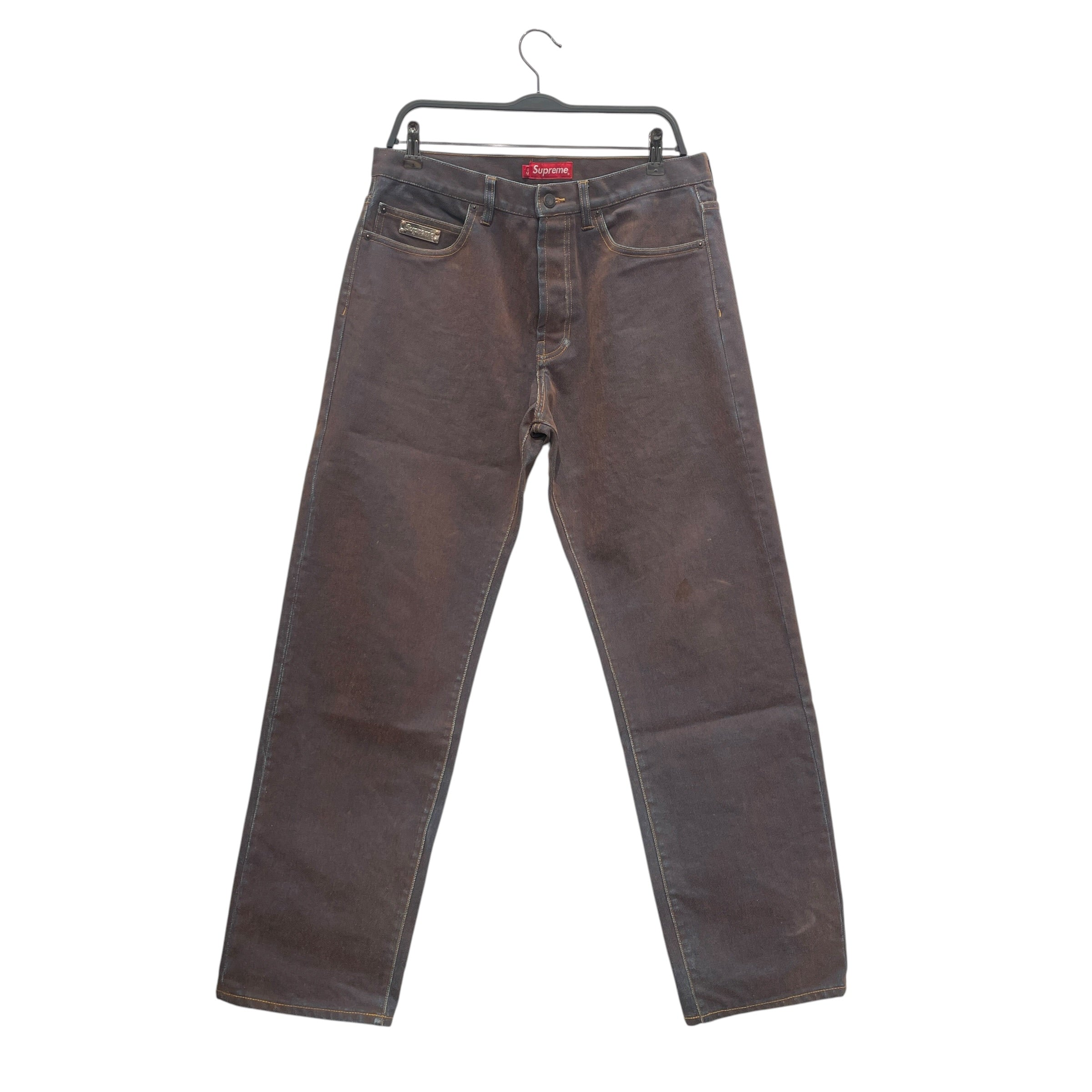 Supreme/Straight Pants/32/Denim/BRW/Button Fly/METAL POCKET LOGO/ORANGE ISH view 1