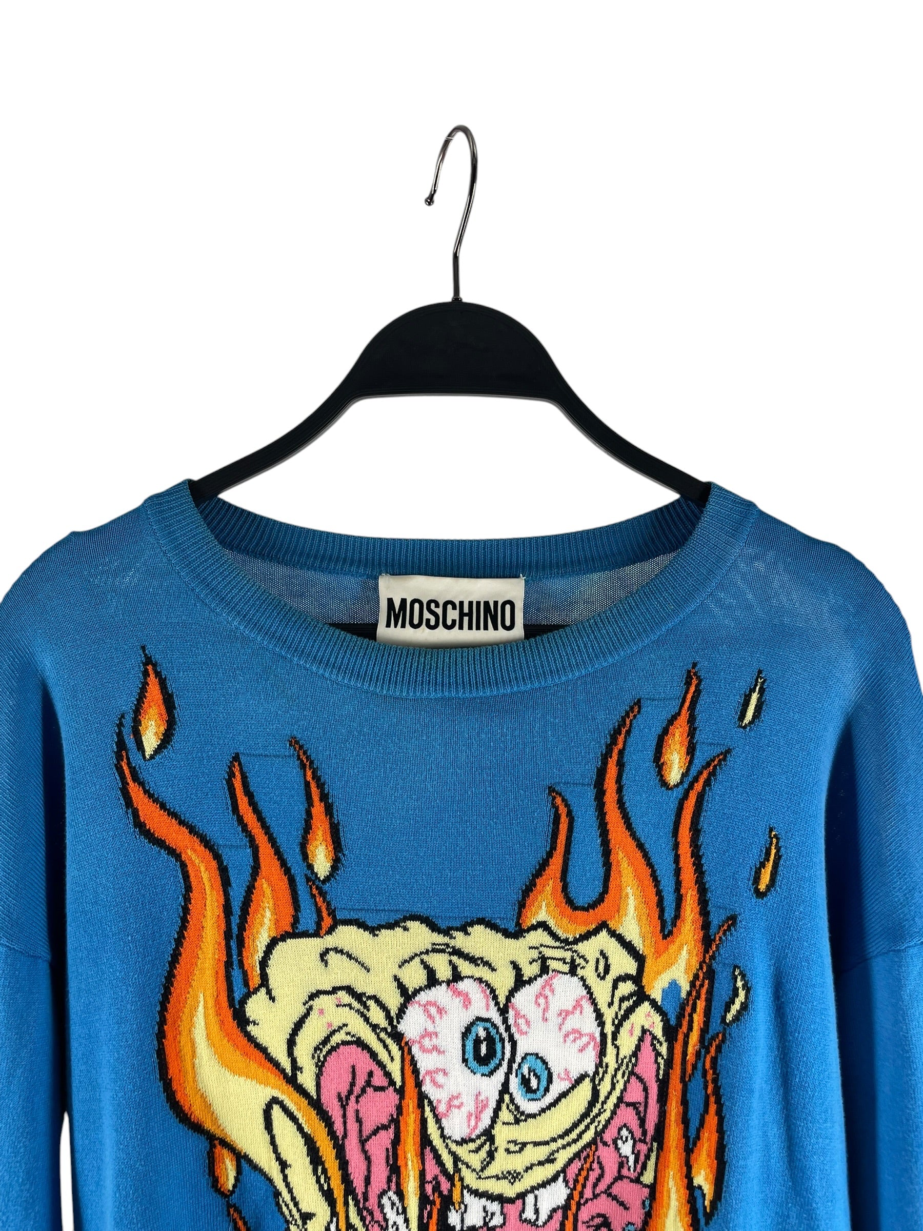 MOSCHINO/JEREMY SCOTT/Sweater/36/Graphic/Wool/BLU/SPONGEBOB FLAME KNIT view 3
