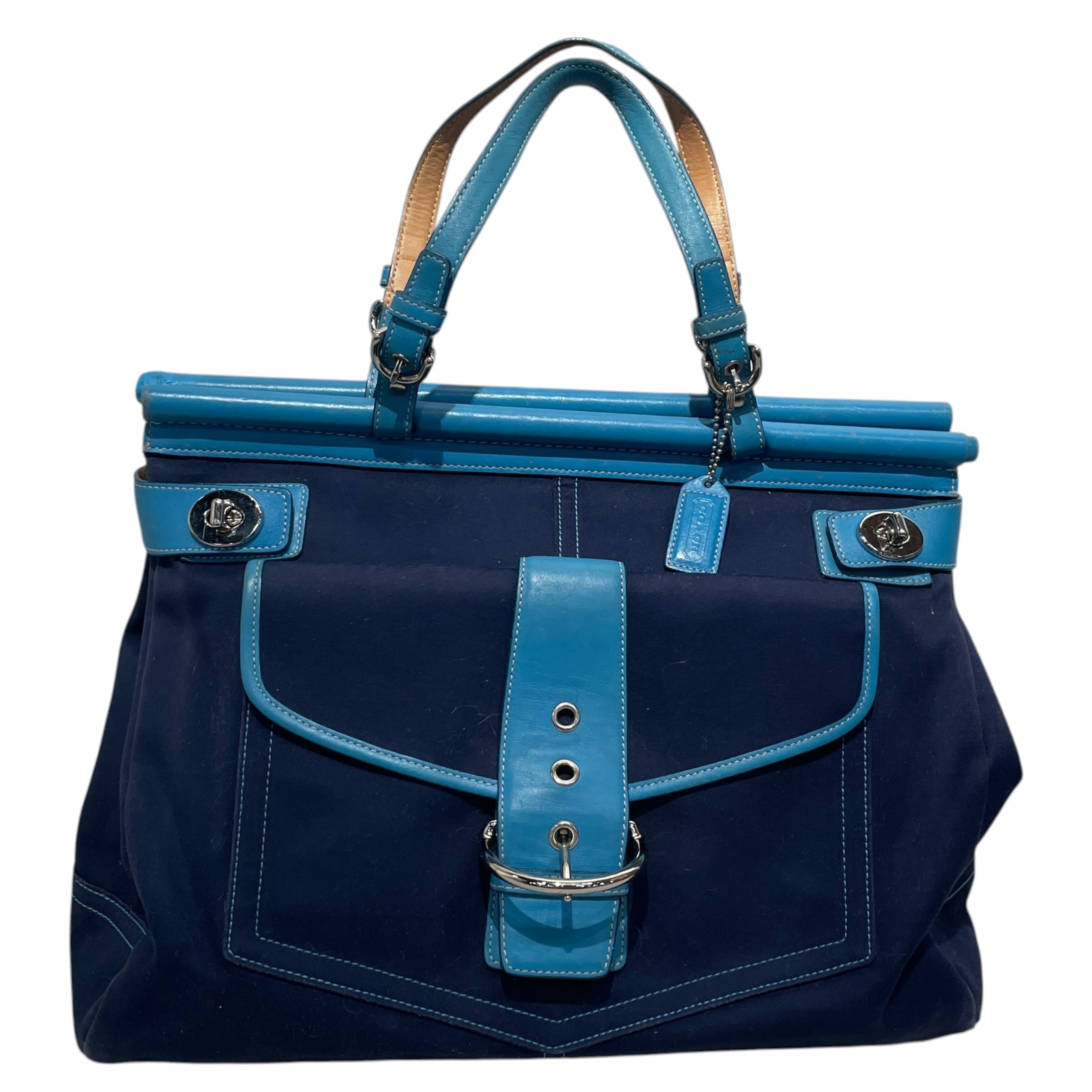 COACH/Tote Bag/Cotton/NVY/Turnlock Canvas Carryall view 1