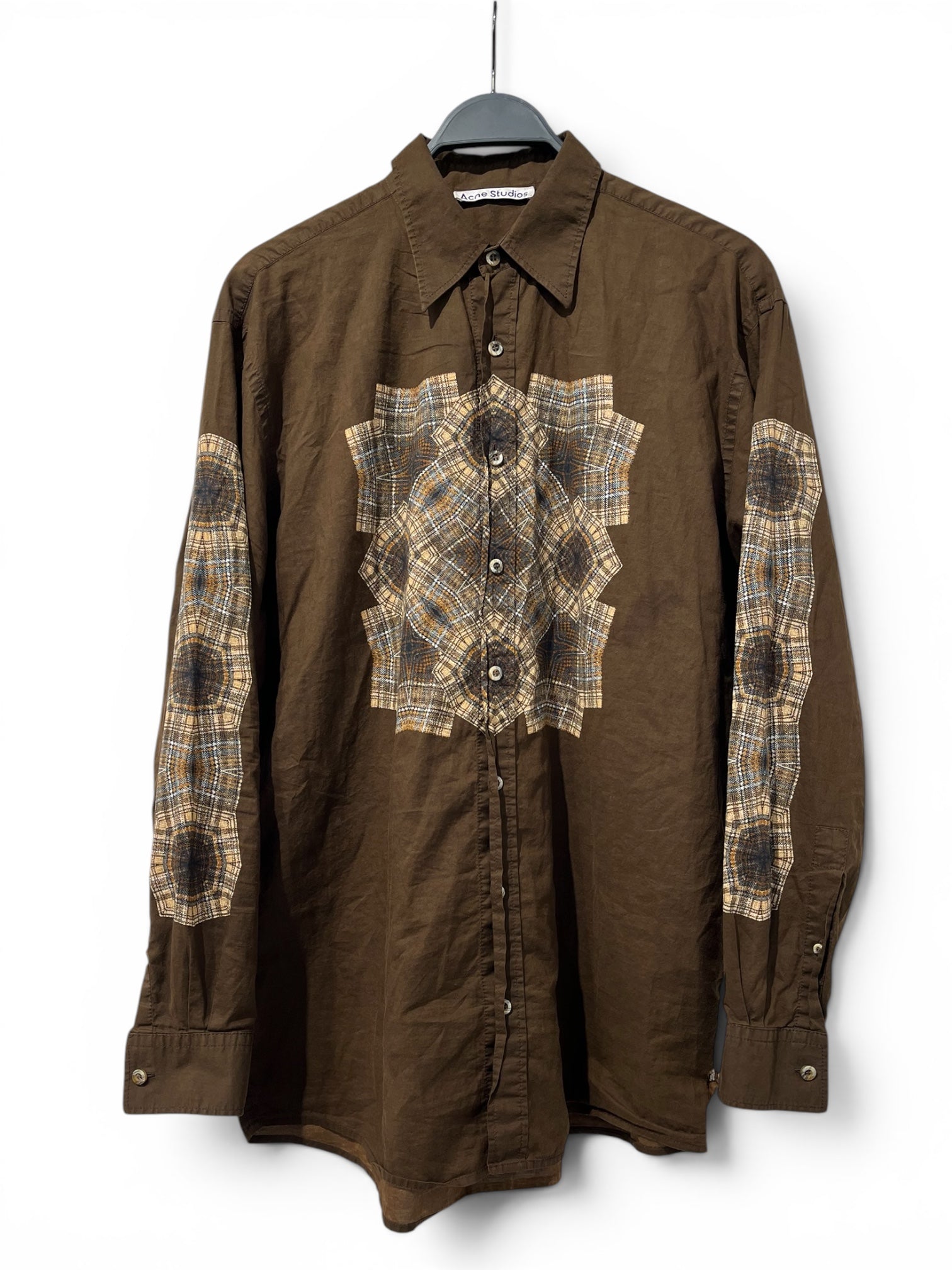 Acne Studios/LS Shirt/48/Cotton/BRW/Plaid/SLEEVE/FRONT/BACK PLAIDWORK view 1