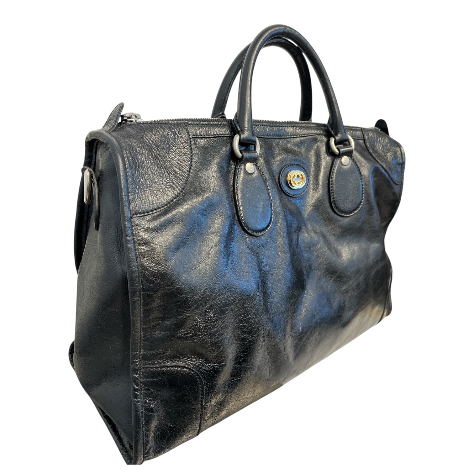 GUCCI/Bag/Leather/BLK/leather duffle view 4
