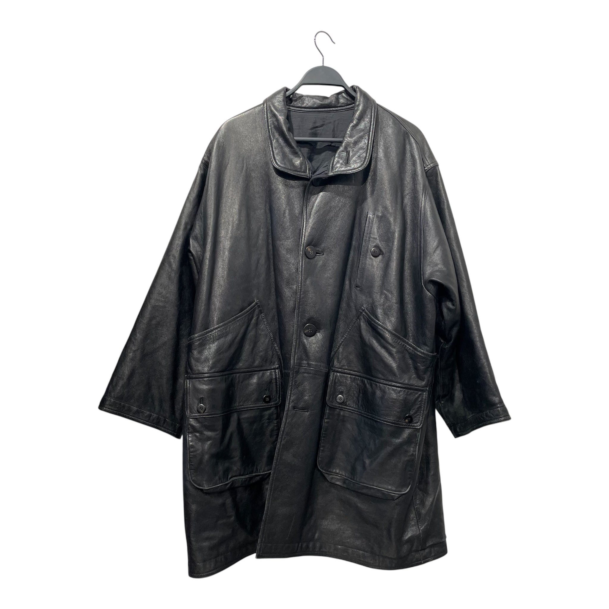 ISSEY MIYAKE/Vintage/Trench Coat/Leather/BLK/REVERSIBLE NYLON HYBRID view 1