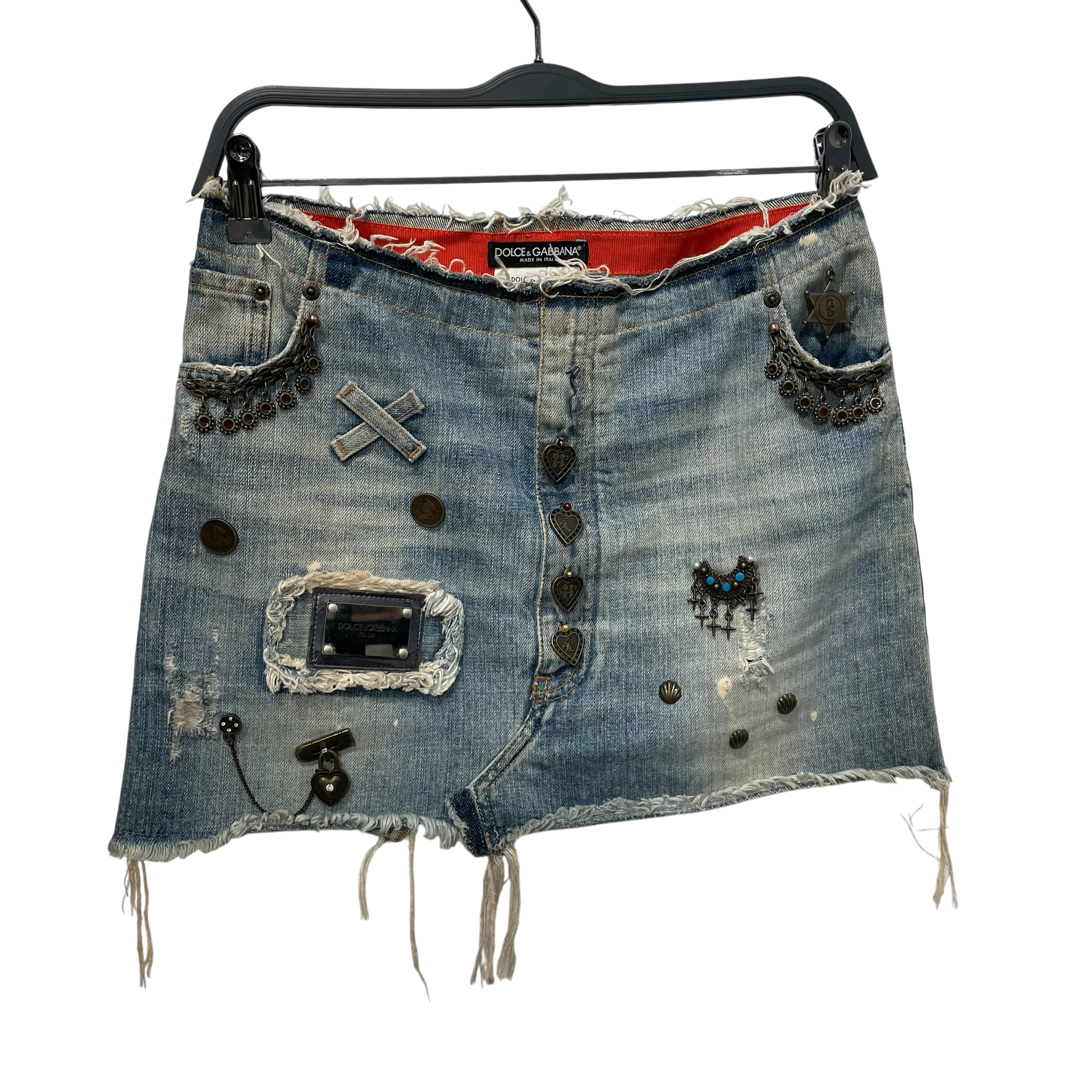 DOLCE&GABBANA/Skirt/40/Cotton/BLU/Mini Length/Embellished Denim Skirt JDK1Q view 1