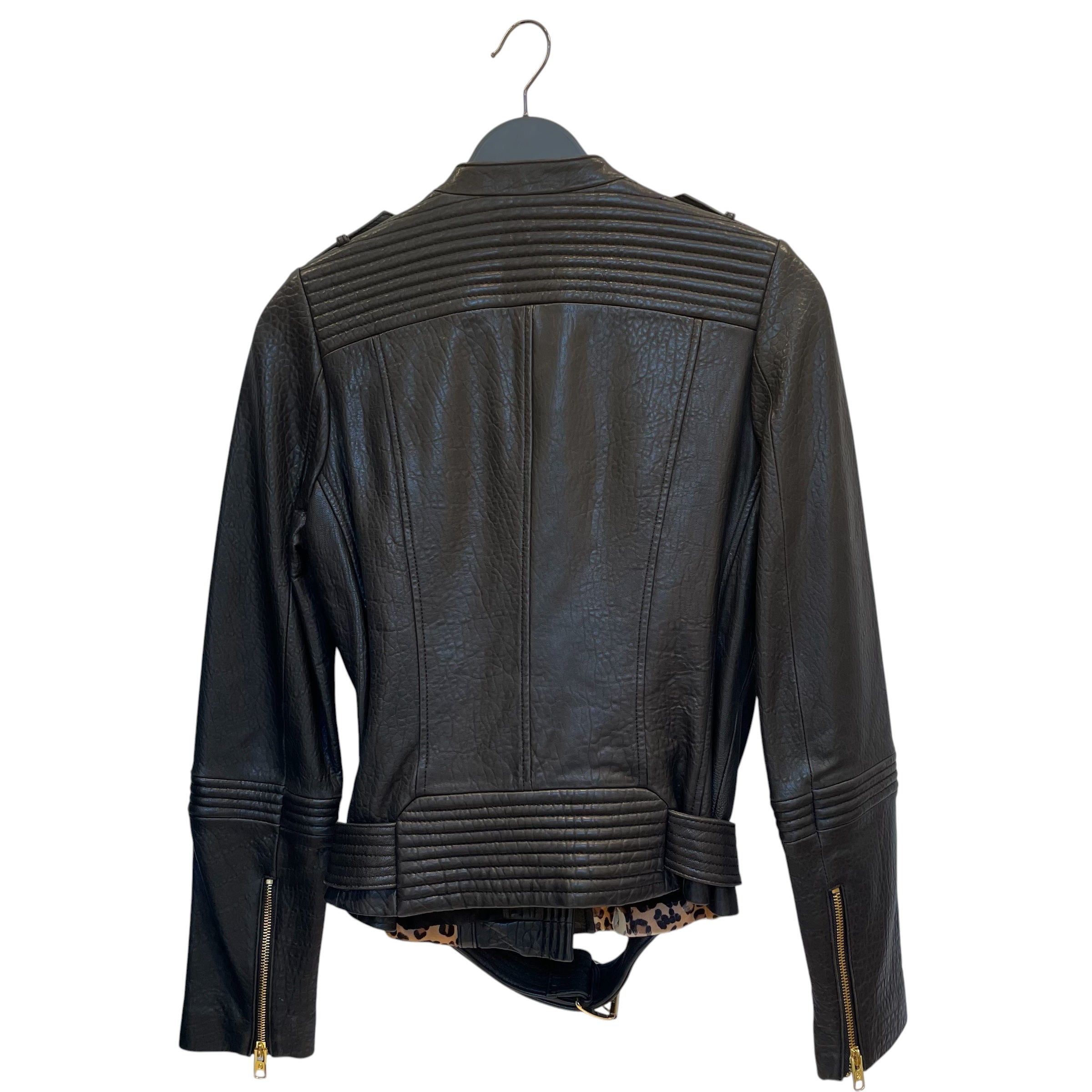 MICHAEL KORS/Leather Jkt/S/Animal Pattern/Leather/BLK/BIKER GOLD ZIP LEOPARD view 2