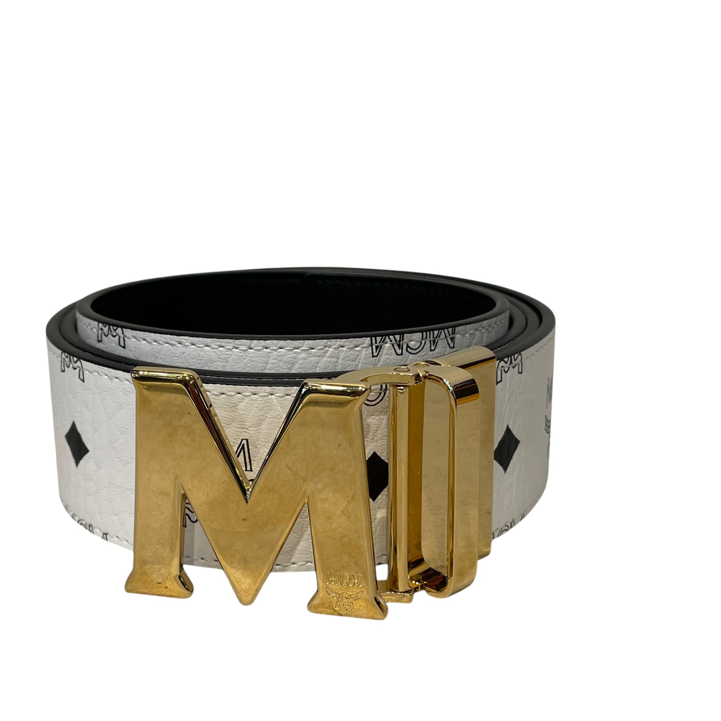 MCM/Belt/Monogram/Leather/WHT/GOLD M HARDWARE/NWT view 3