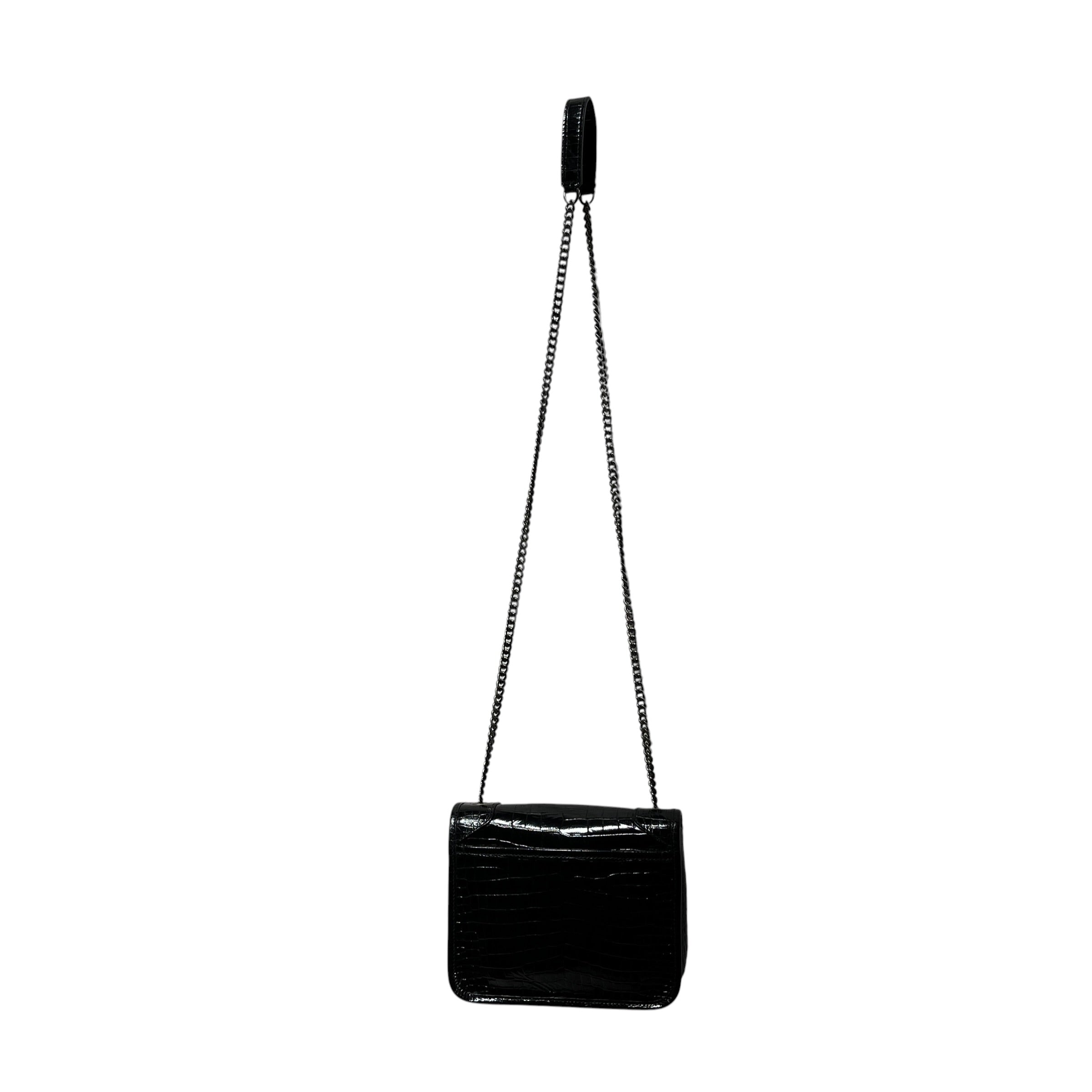 YVES SAINT LAURENT/Cross Body Bag/Animal Pattern/Leather/BLK/embossed croc Niki view 2