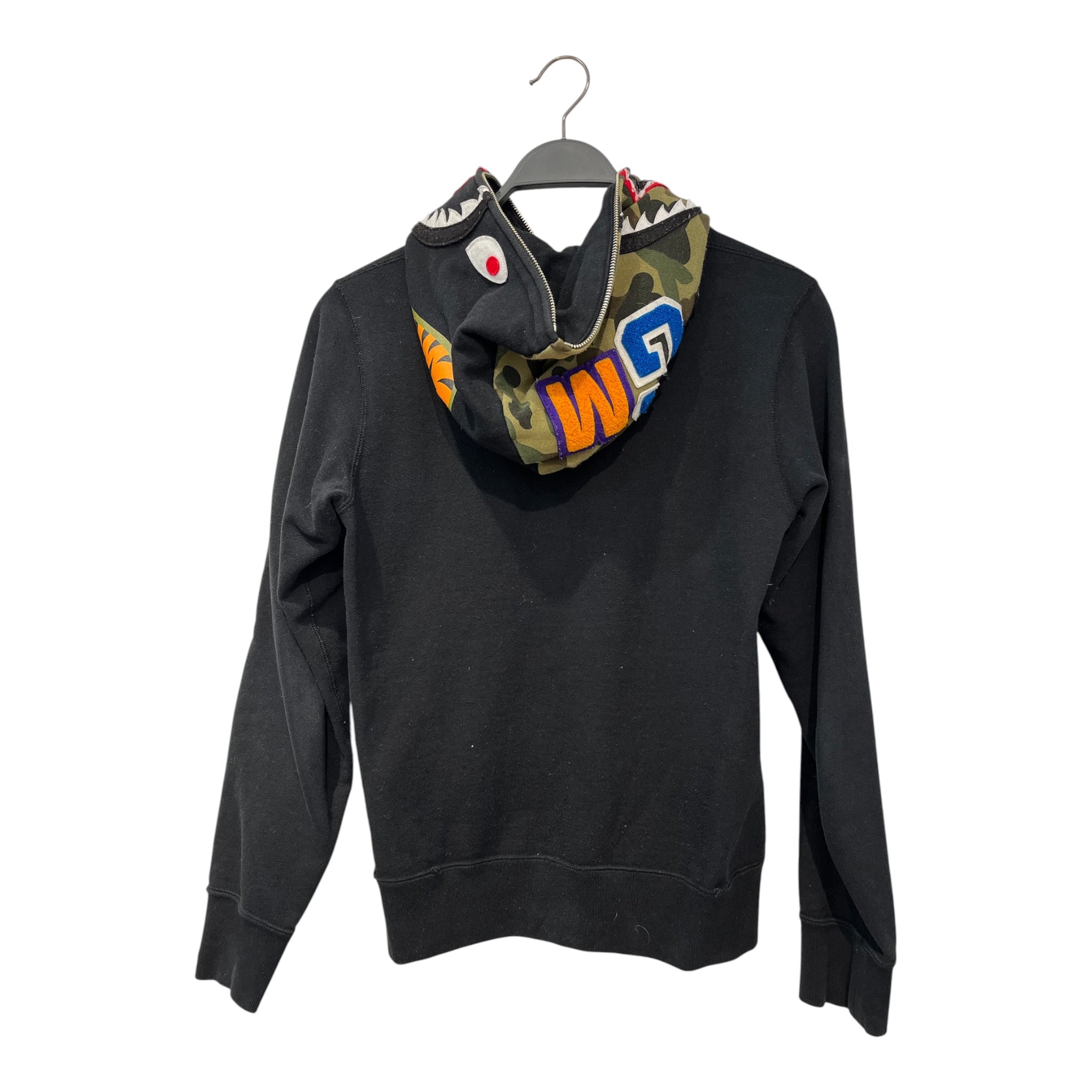 A BATHING APE/Zip Up Hoodie/S/Graphic/Cotton/BLK/001ZPE3 full zip camo shark view 2