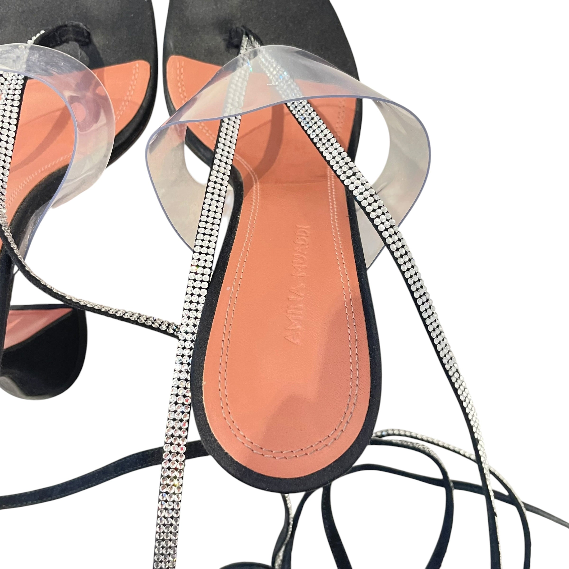 AMINA MUADDI/Sandals/EU 37/Silk/BLK/SATIN EMBELLISHED ANKLE WRAP view 3
