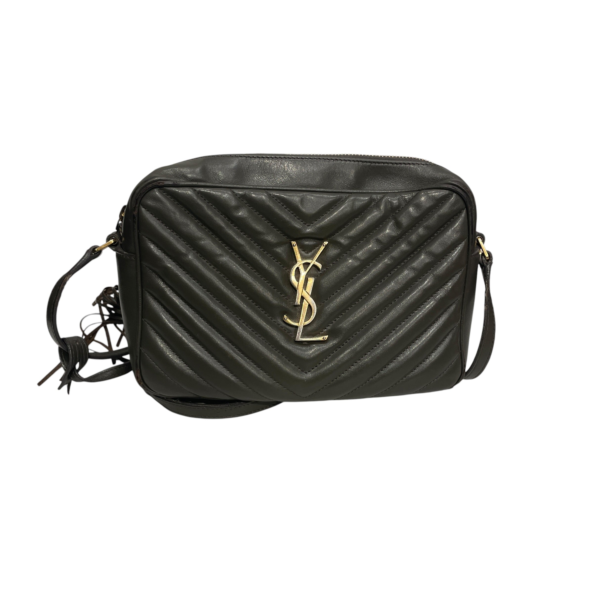 YVES SAINT LAURENT/Cross Body Bag/Stripe/Leather/GRY/CALFSKIN CAMERA BAG view 1