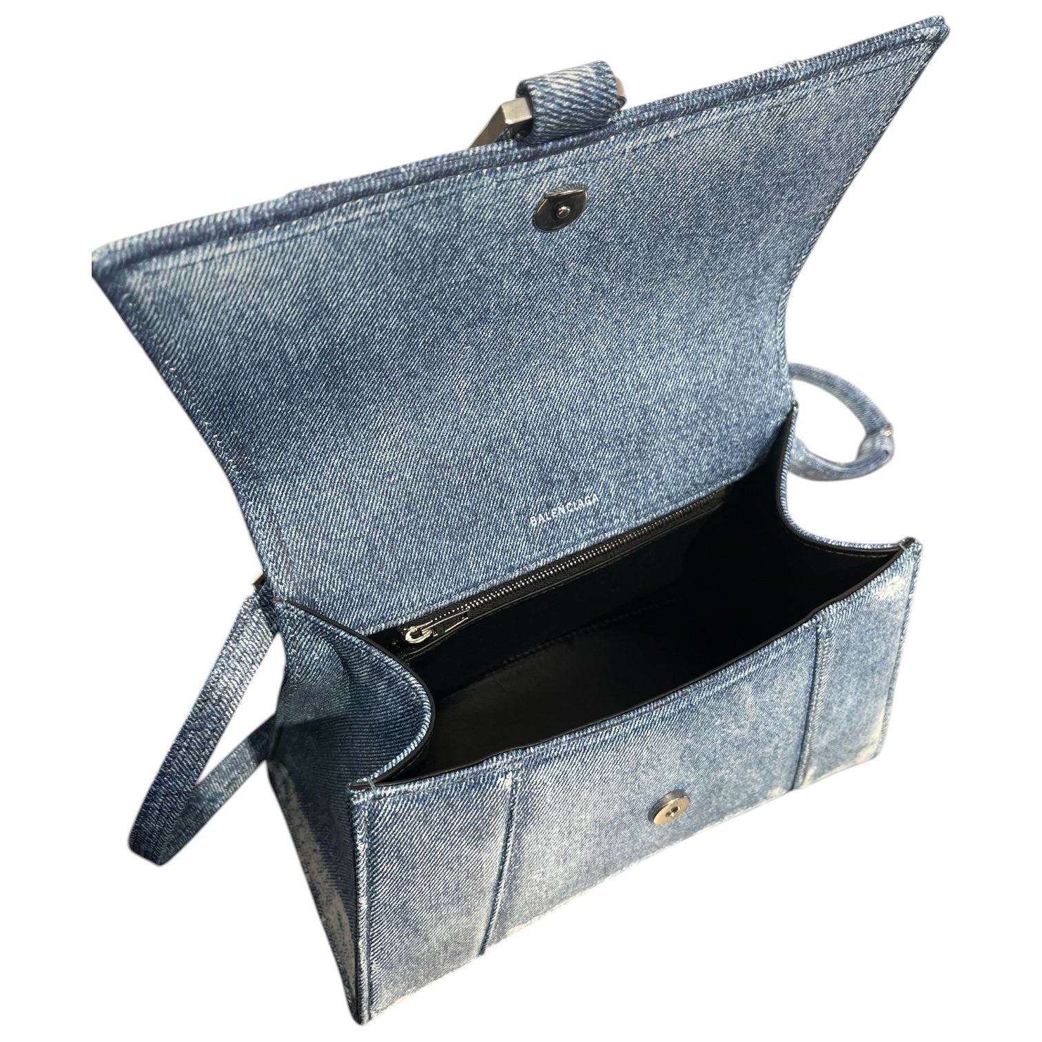 BALENCIAGA/Clutch Bag/Denim/BLU/HOURGLASS SMALL TOP BAG view 3