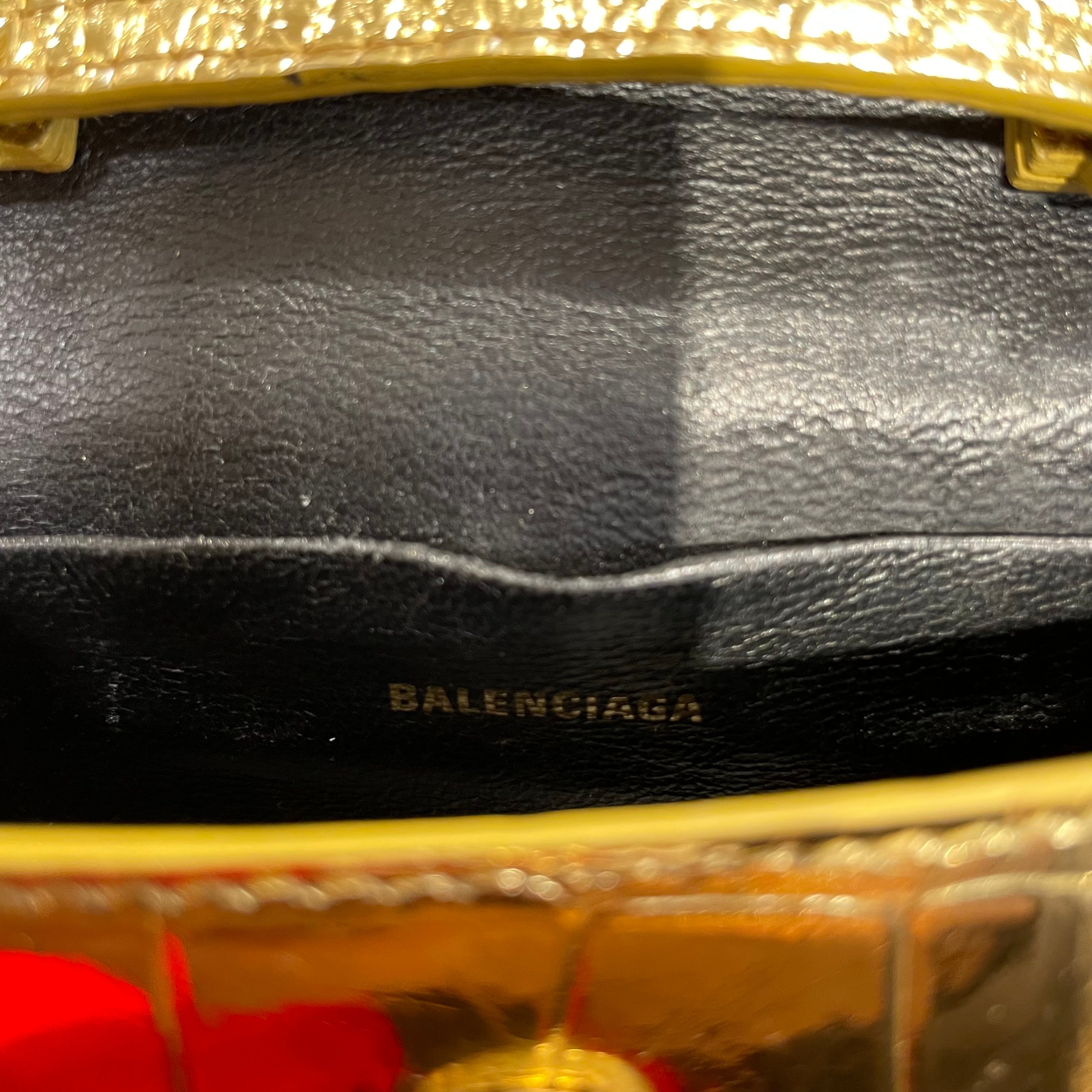 BALENCIAGA/Cross Body Bag/GLD/HOURGLASS MINI CROCODILE EMBOS view 3