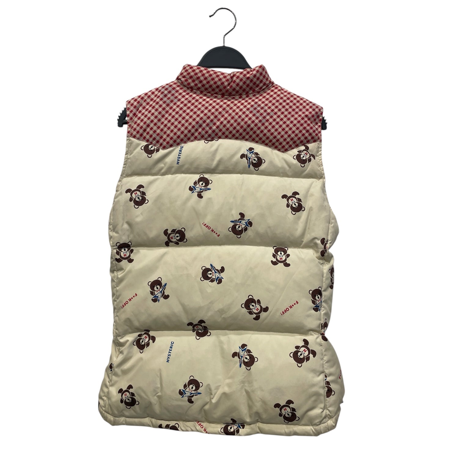HYSTERIC GLAMOUR/Puffer Vest/All Over Print/Nylon/CRM/rockstar teddy bear gingham view 2