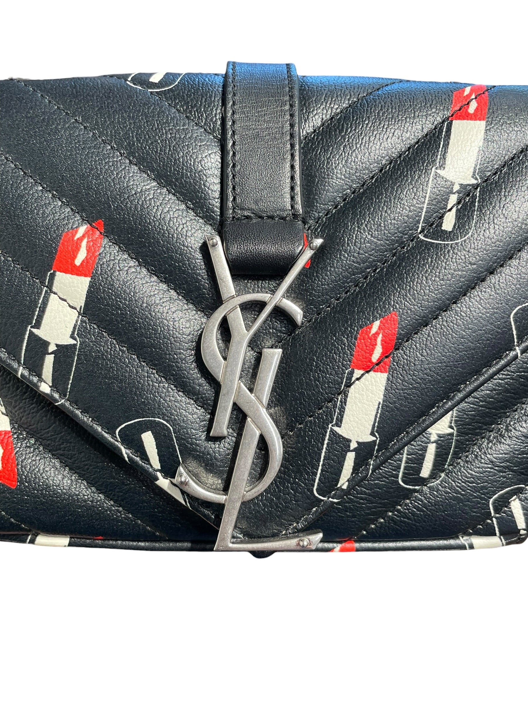 SAINT LAURENT/Cross Body Bag/All Over Print/Leather/BLK/LIP STICK view 6