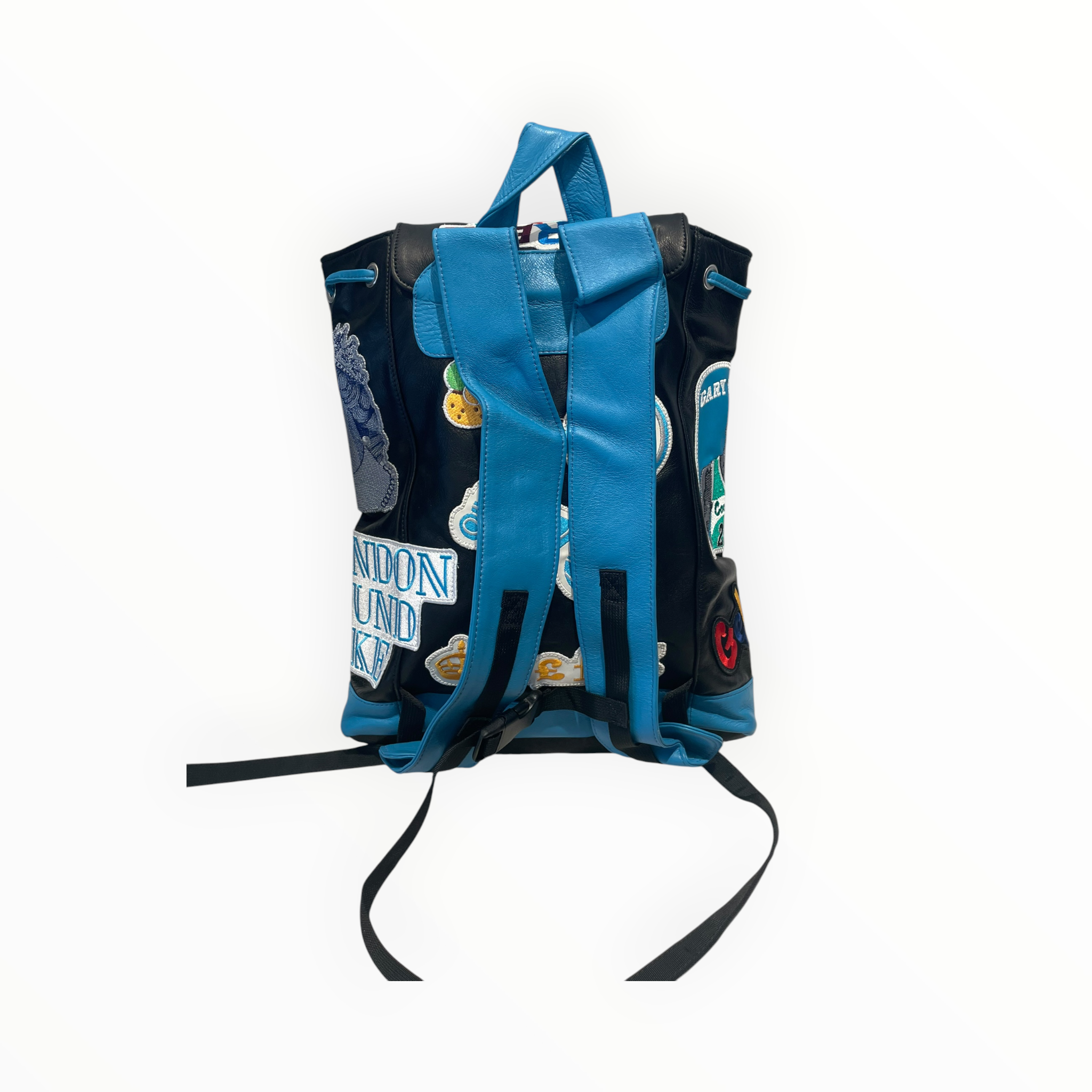 CookiesXJeff Hamilton /Backpack/Graphic/Leather/BLK/patch work with blue trim view 2