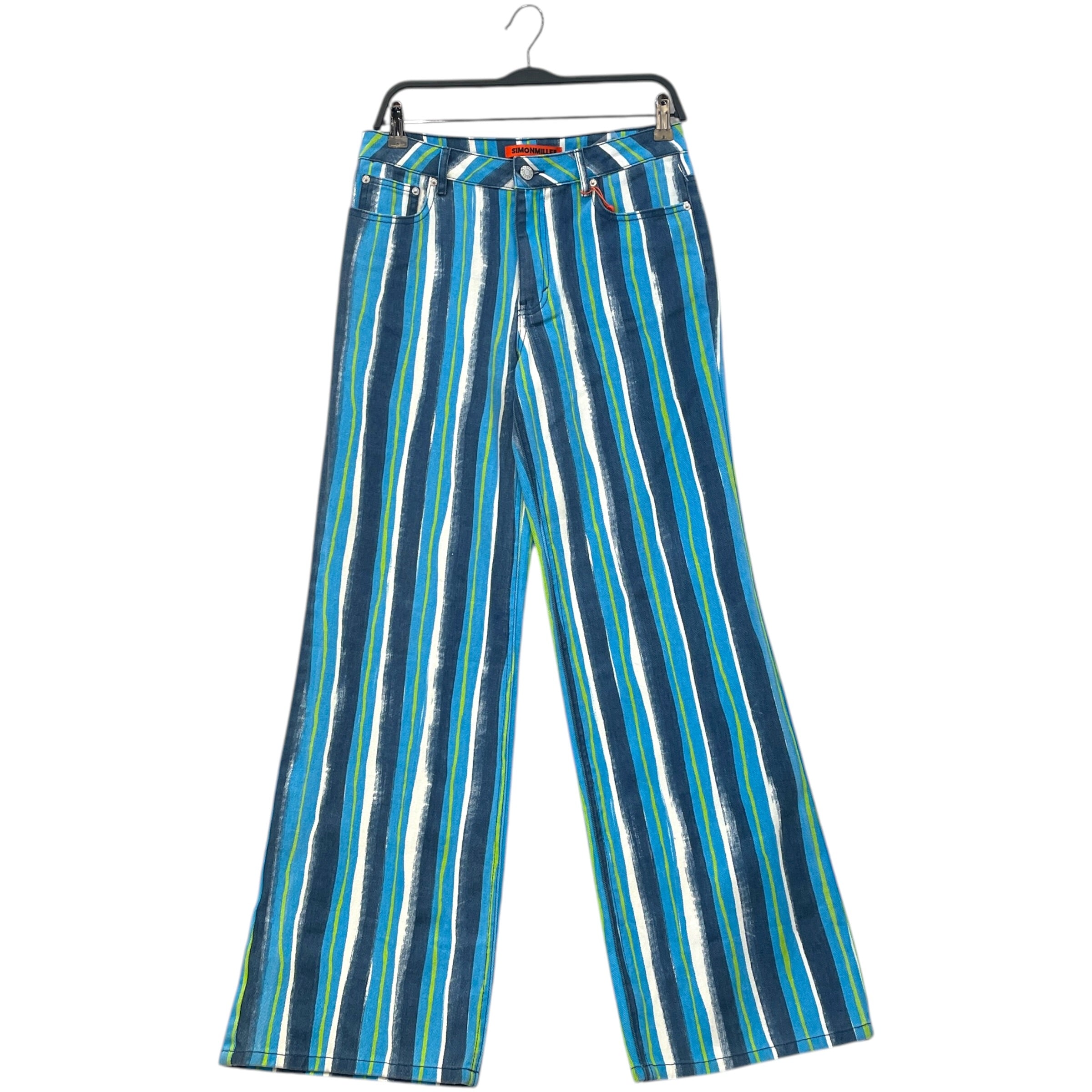 SIMON MILLER/Bottoms/26/Stripe/Denim/BLU/Blue Green Stripe view 1