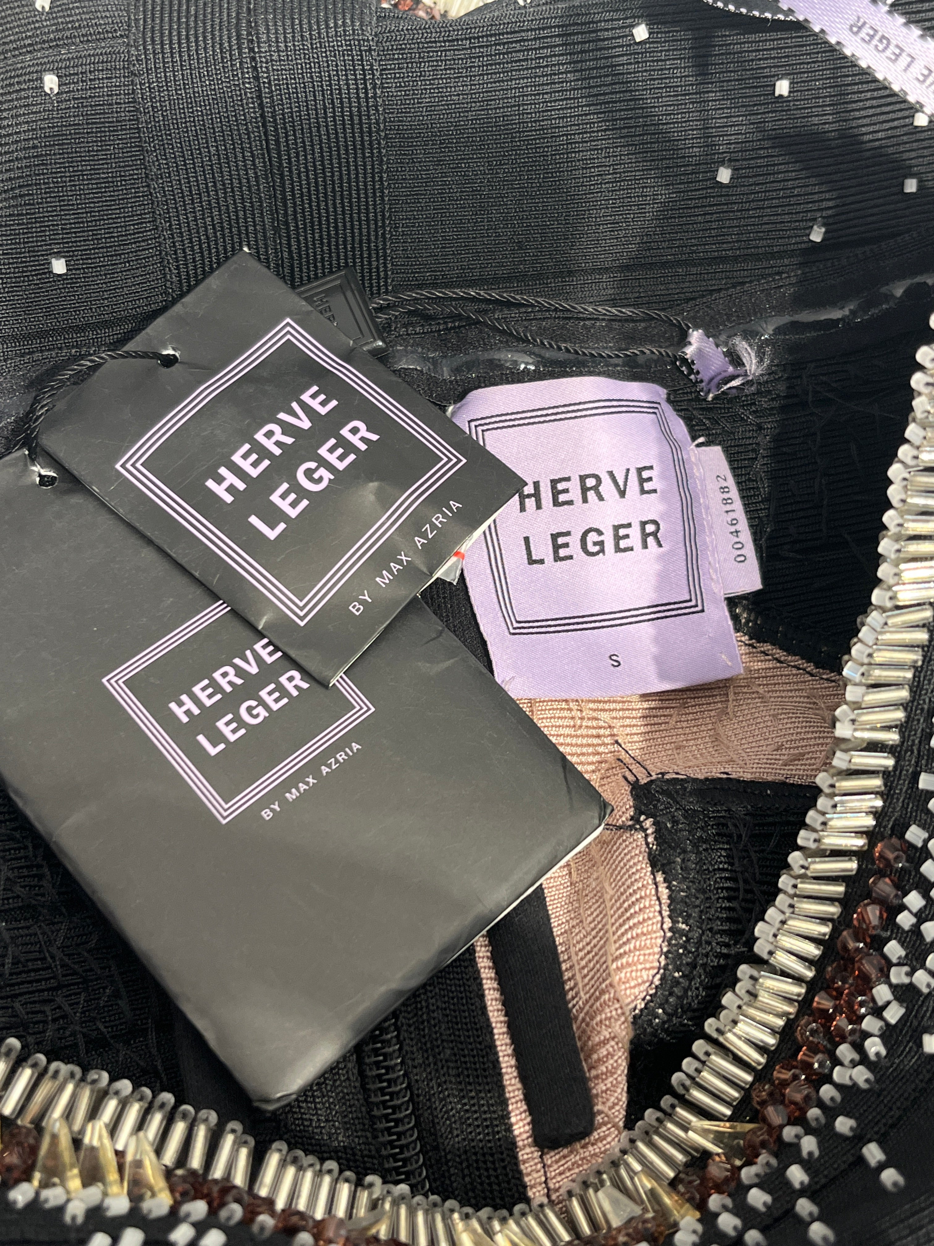 Herve Leger/Camisole Dress/Cotton/BLK/beaded details view 3