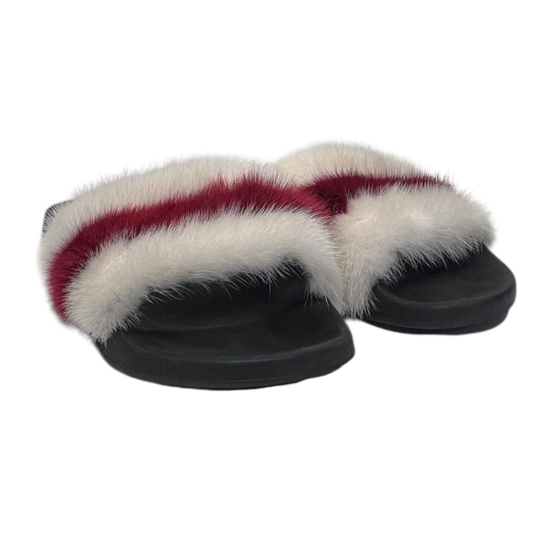 GIVENCHY/Sandals/EU 41/Stripe/Leather/BLK/Open-Toe/Fur Colorblock Pattern Slides view 1